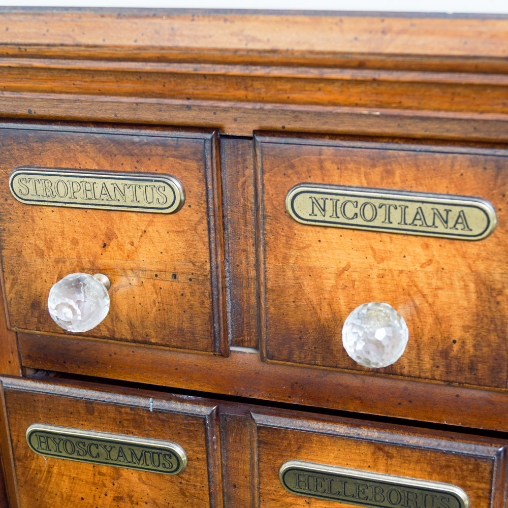 Apothecary-Style Wood Dresser with Faux Stained Glass Cabinet
