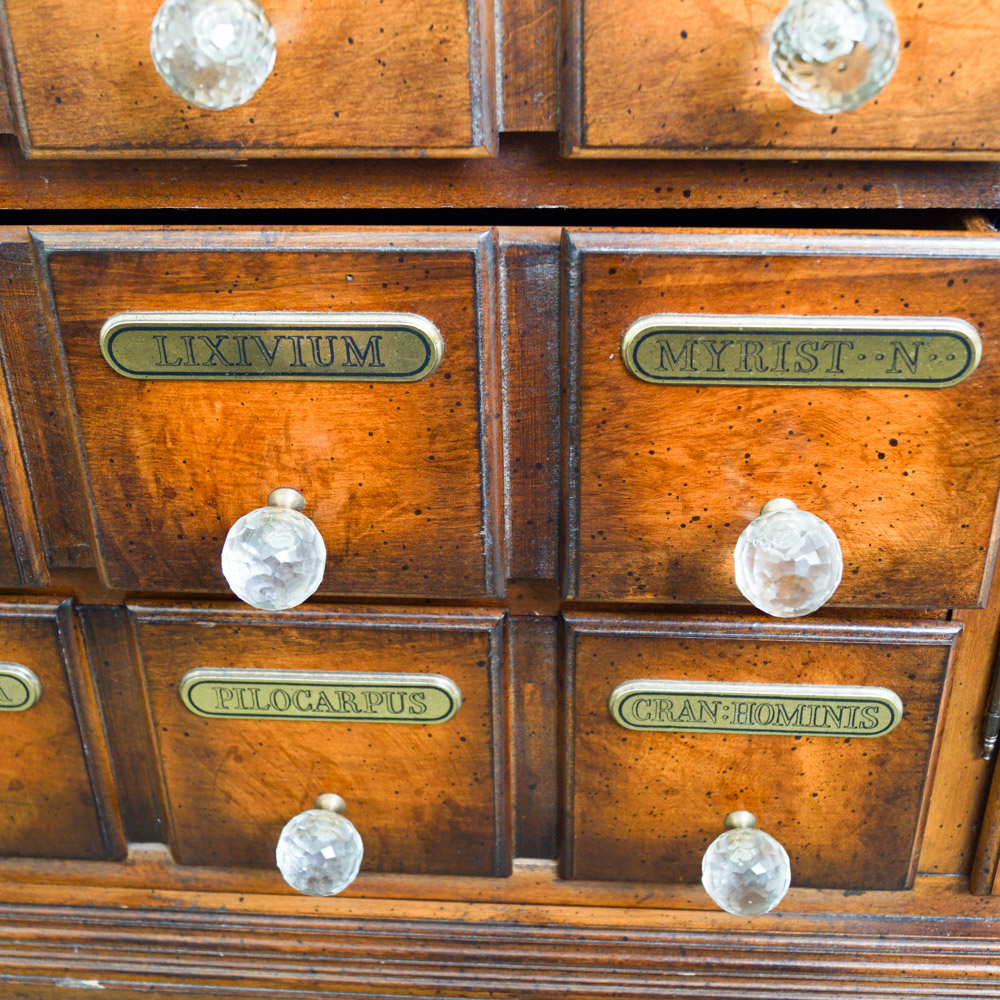 Apothecary-Style Wood Dresser with Faux Stained Glass Cabinet