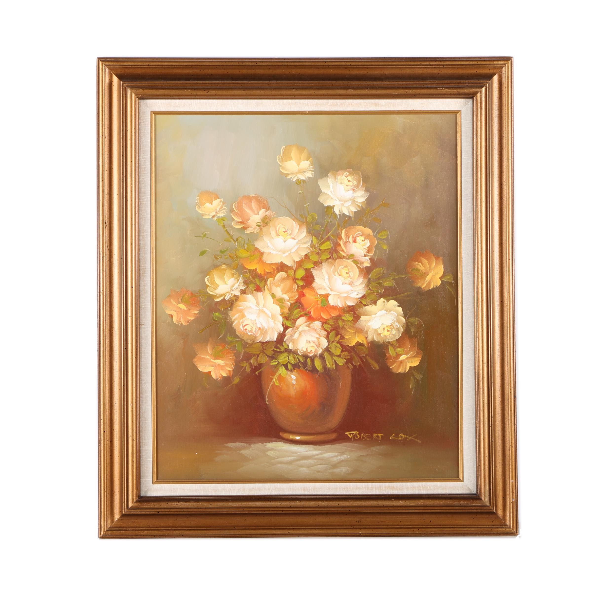 Robert Cox Oil  Painting on Canvas of White Garden Roses