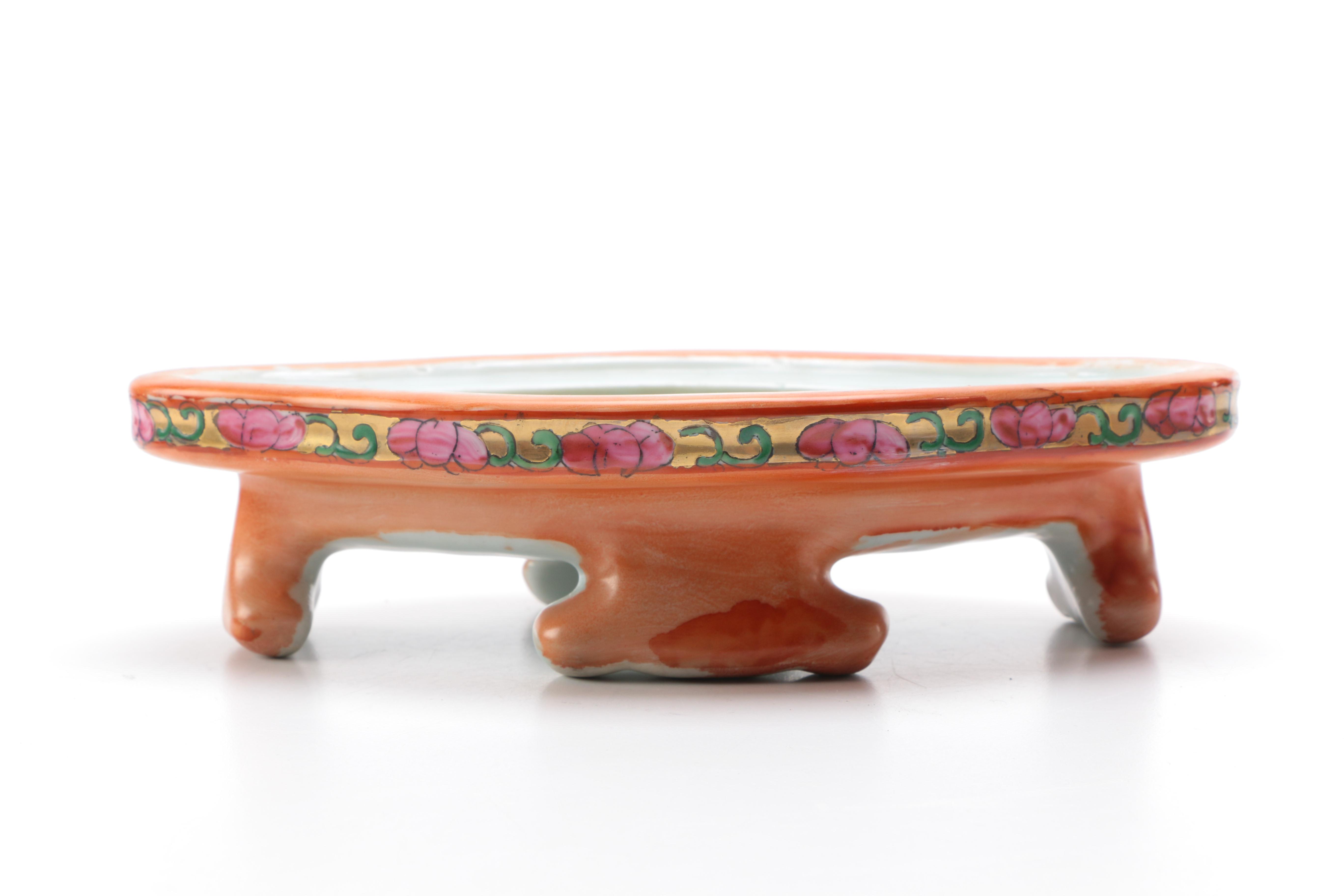 Chinese Rose Medallion Ceramic Planter and Base