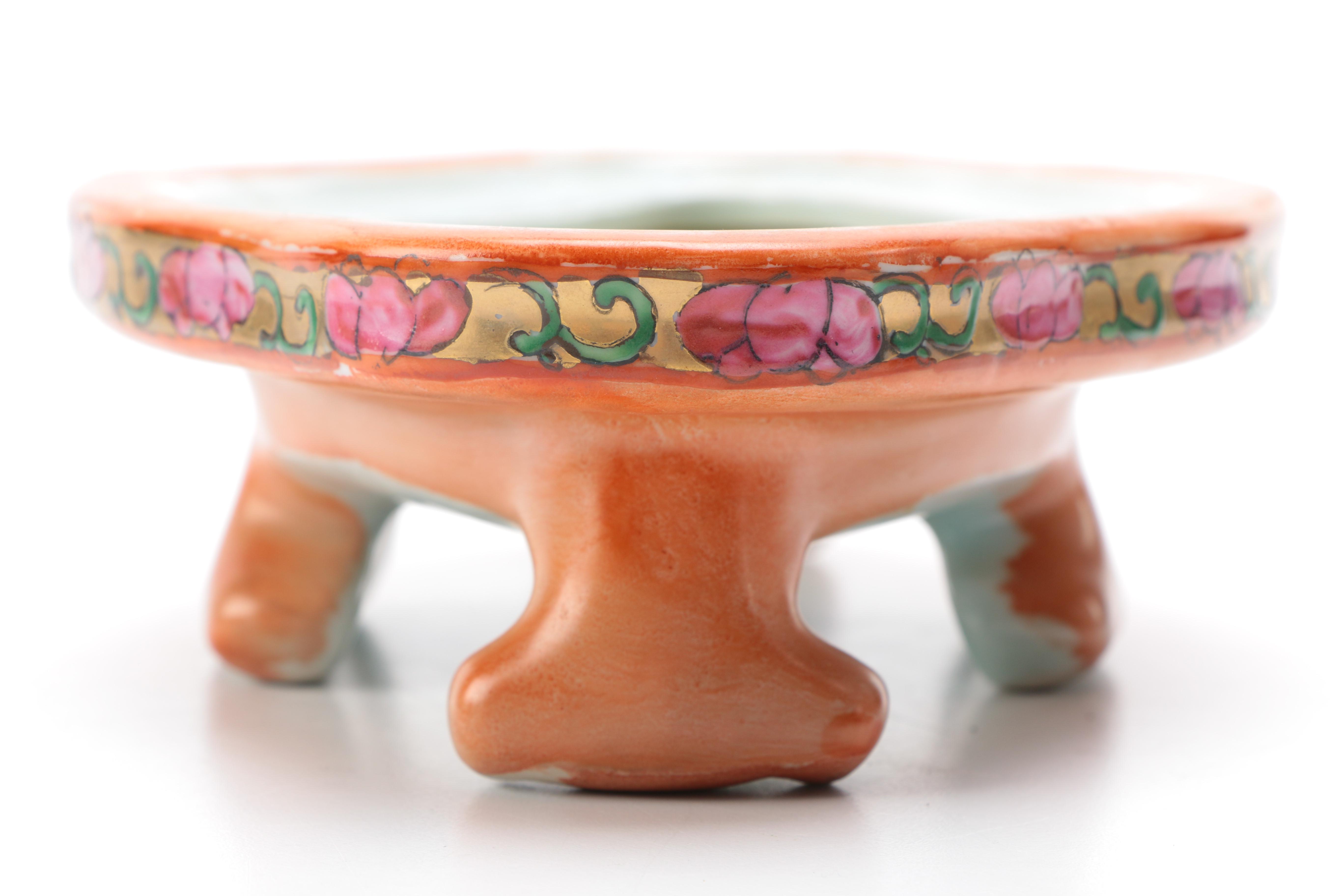 Chinese Rose Medallion Ceramic Planter and Base