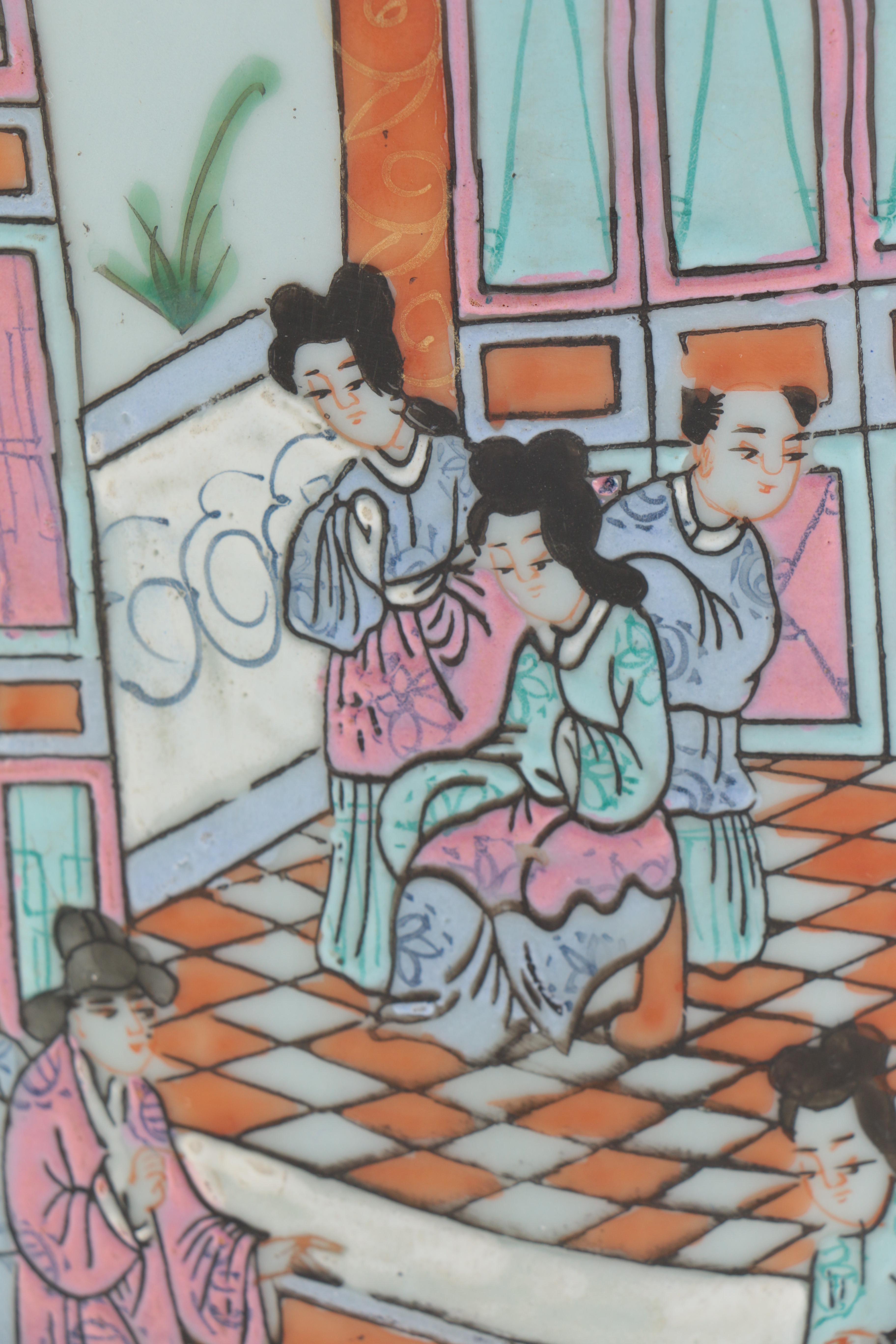 Chinese Rose Medallion Ceramic Planter and Base