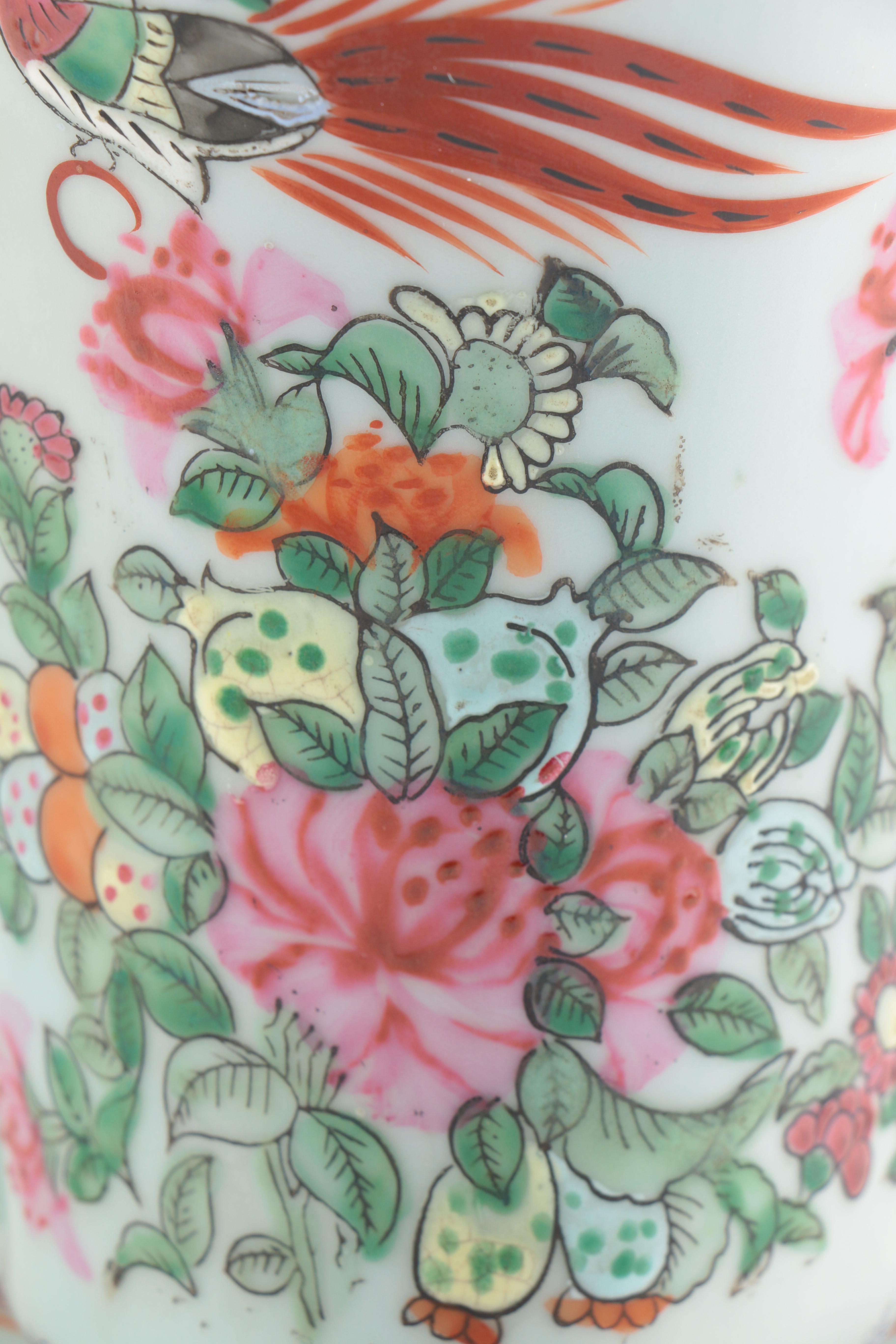 Chinese Rose Medallion Ceramic Planter and Base