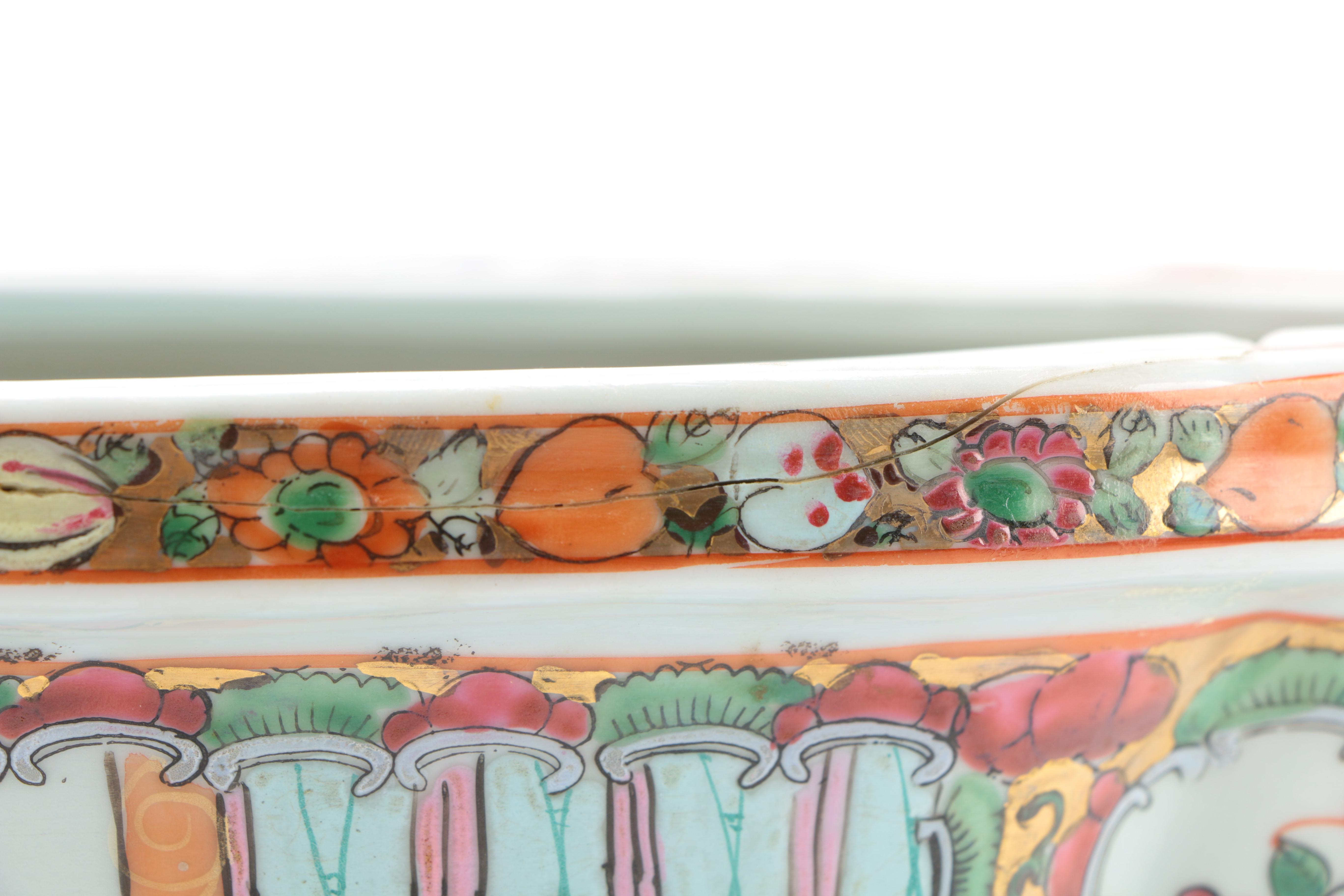 Chinese Rose Medallion Ceramic Planter and Base