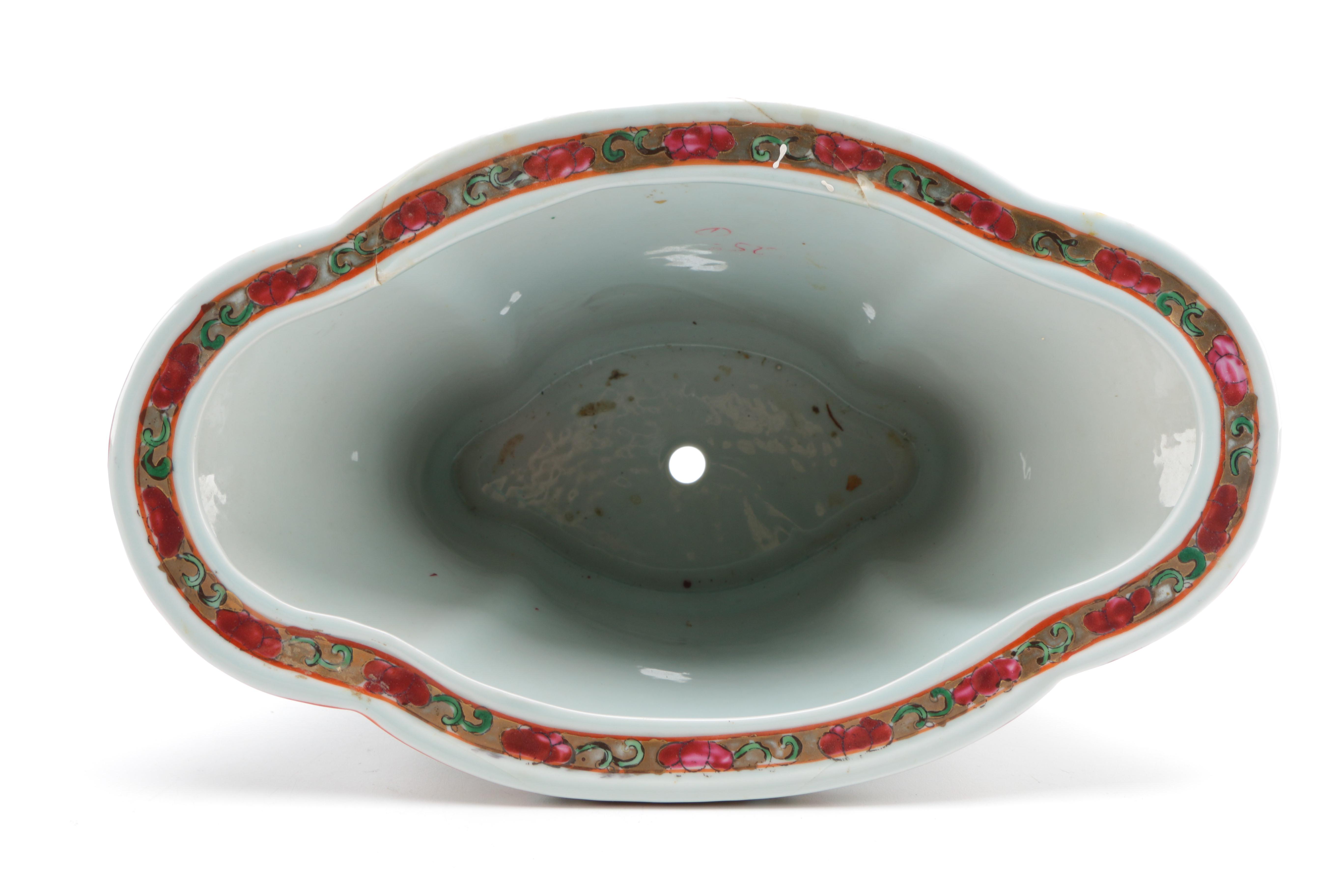 Chinese Rose Medallion Ceramic Planter and Base