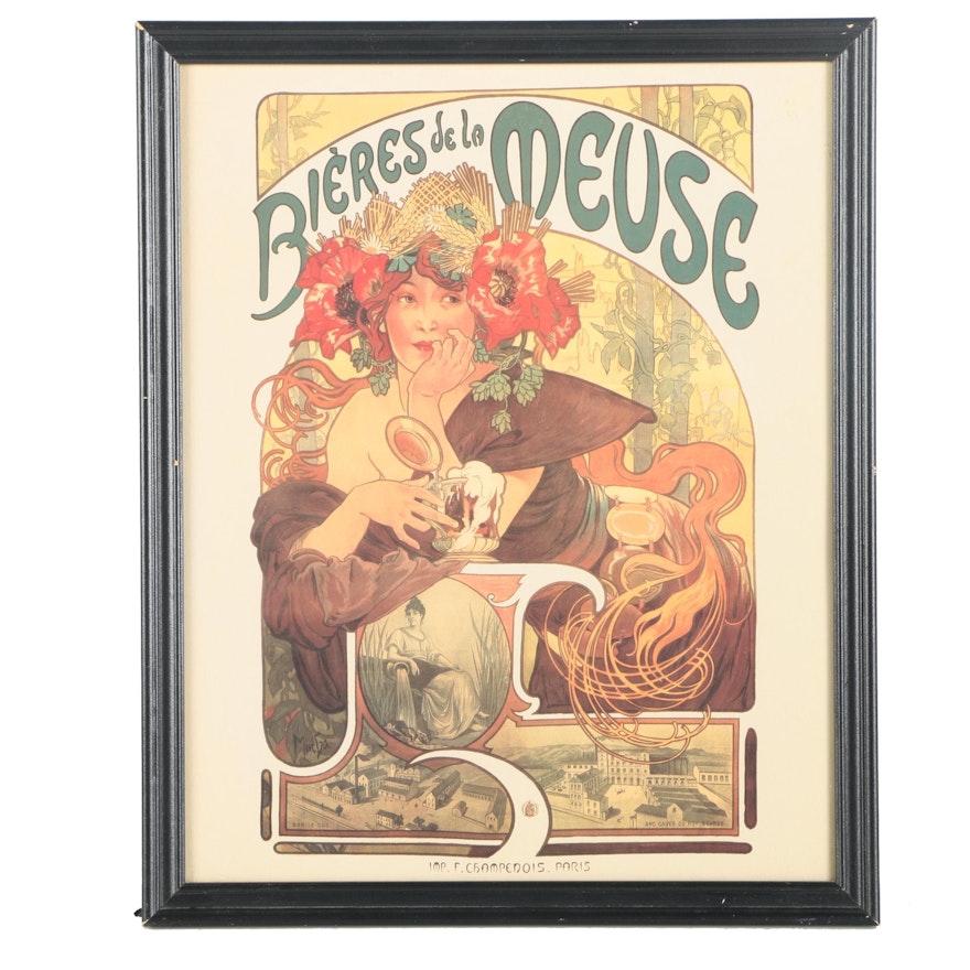 Offset Lithograph Poster After Alphonse Mucha "Bières de la Meuse"