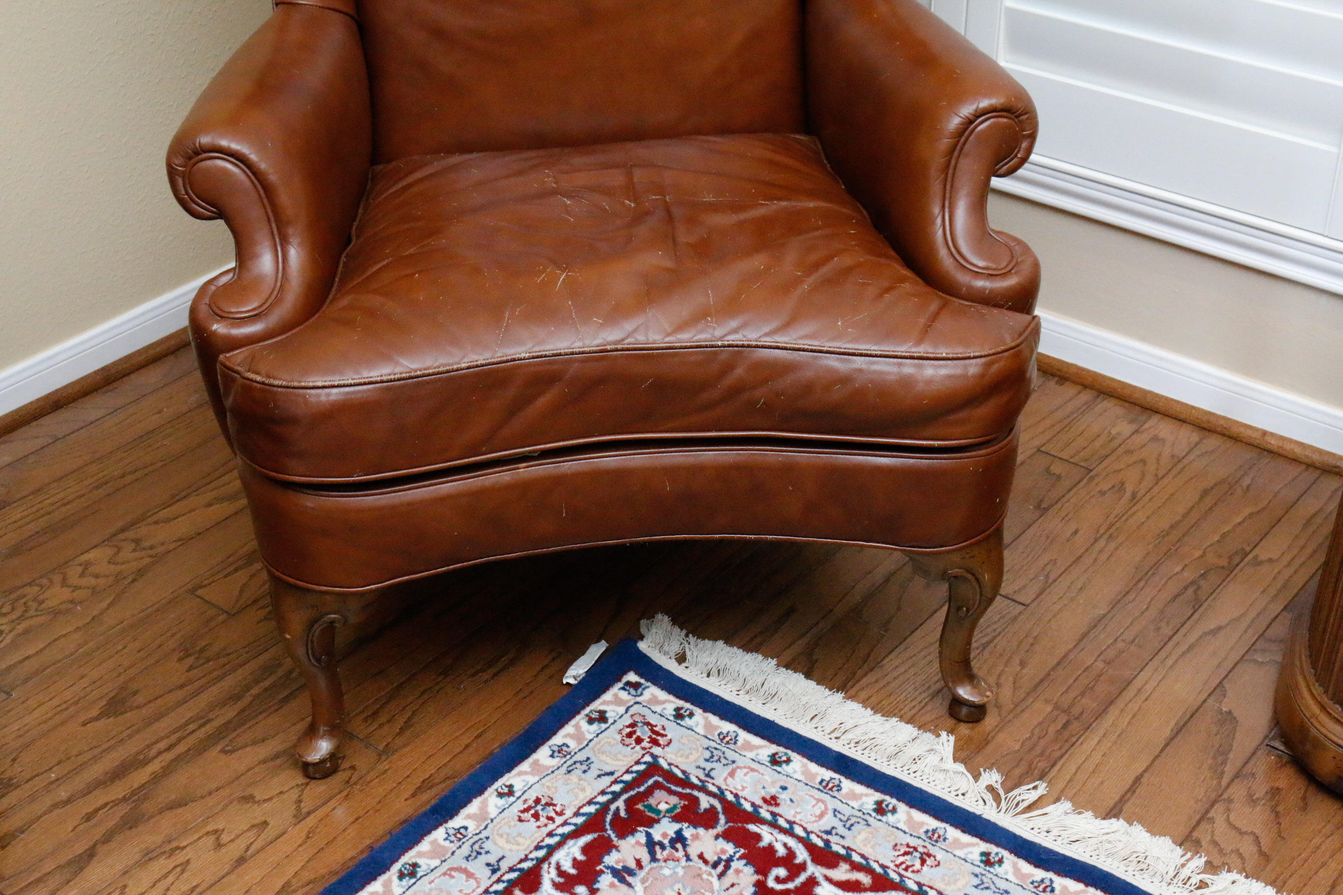 Queen Anne Style Leather Wingback Chair by Drexel Heritage
