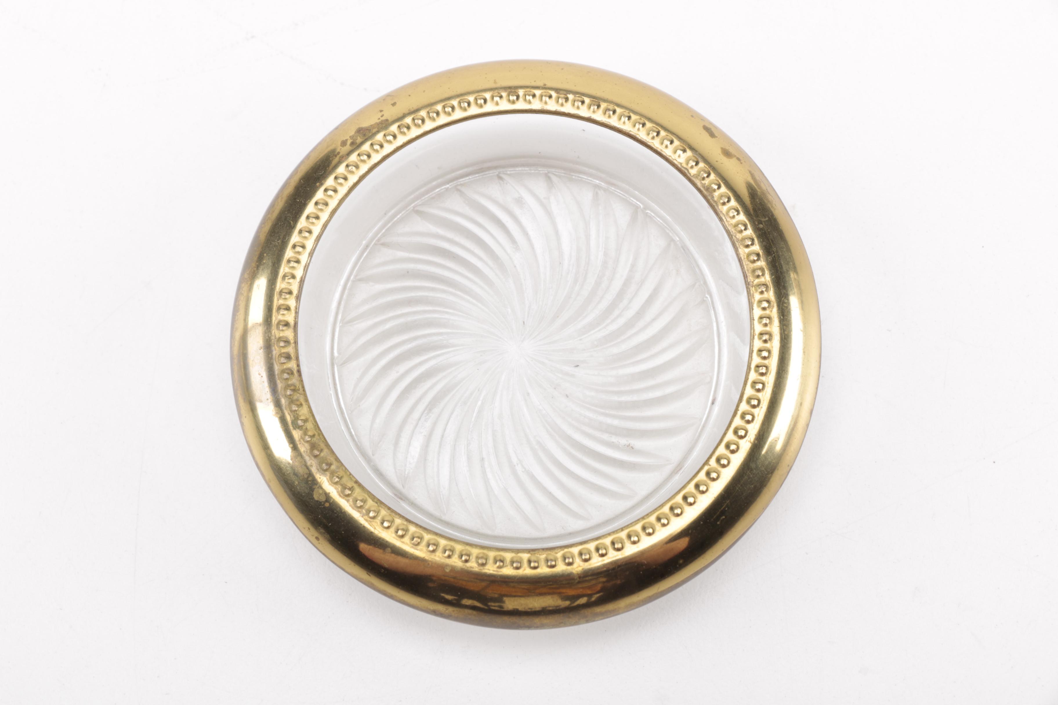 Set of Four Gold Tone Metal Accented Glass Coasters