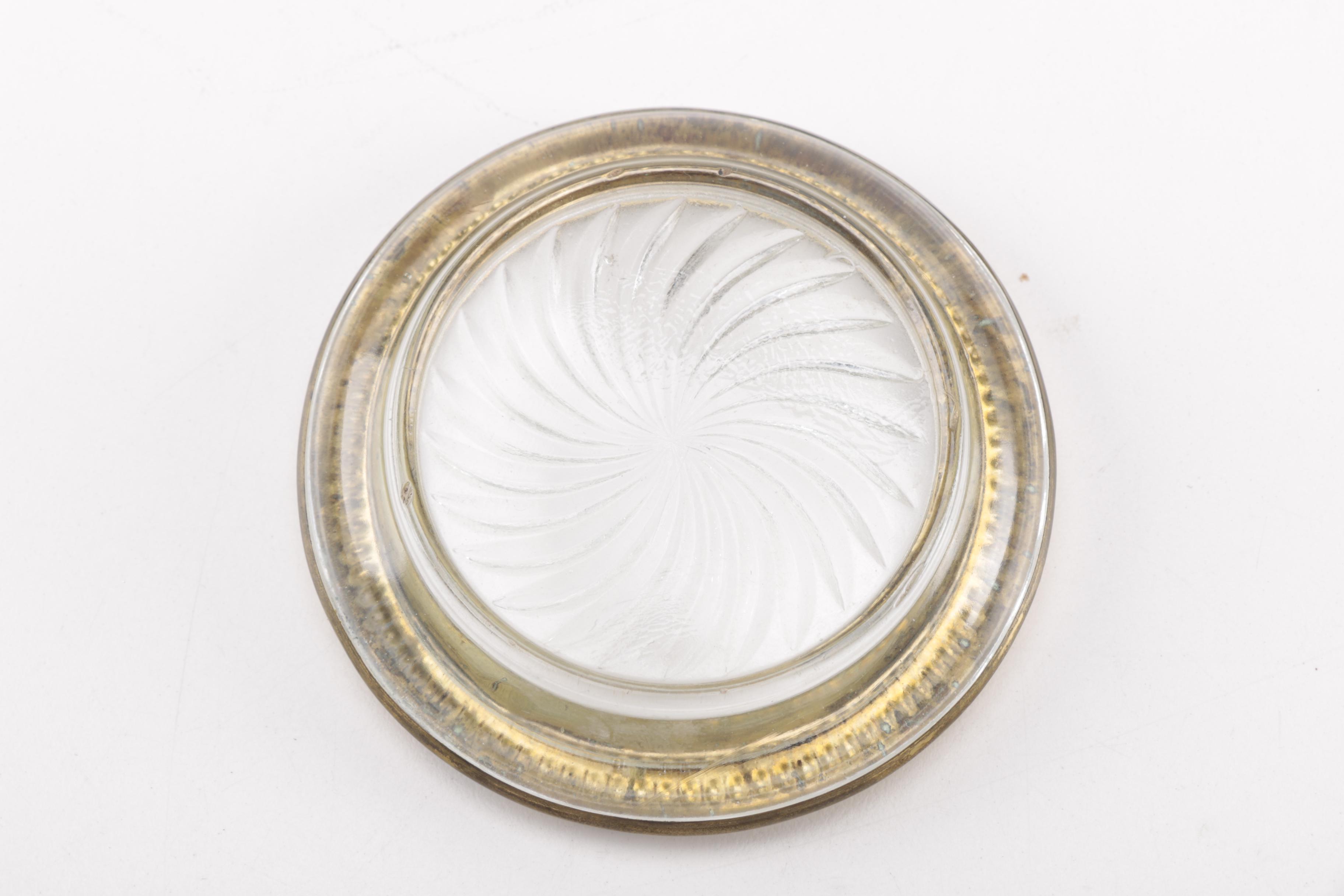 Set of Four Gold Tone Metal Accented Glass Coasters