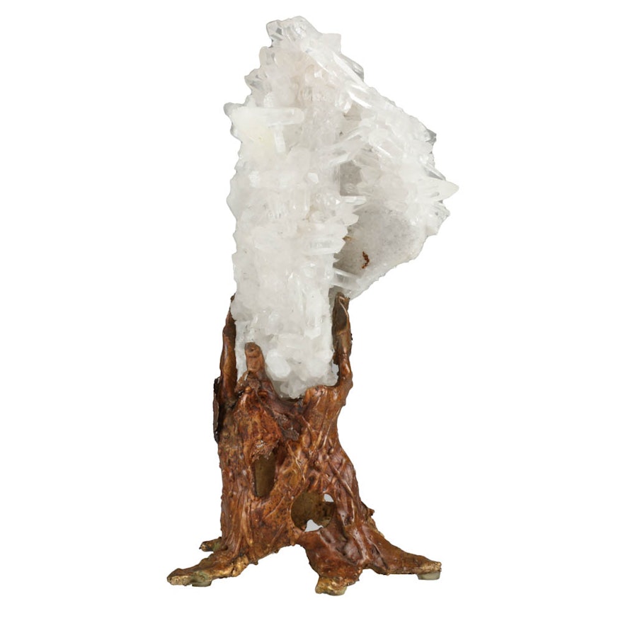 Quartz Crystal Cluster on Bronze Stand