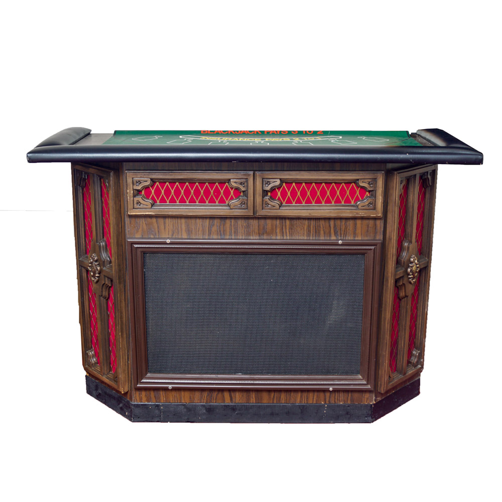 Vintage Stereo Bar with Disco Lights, Turntable, Tape Player and Speakers