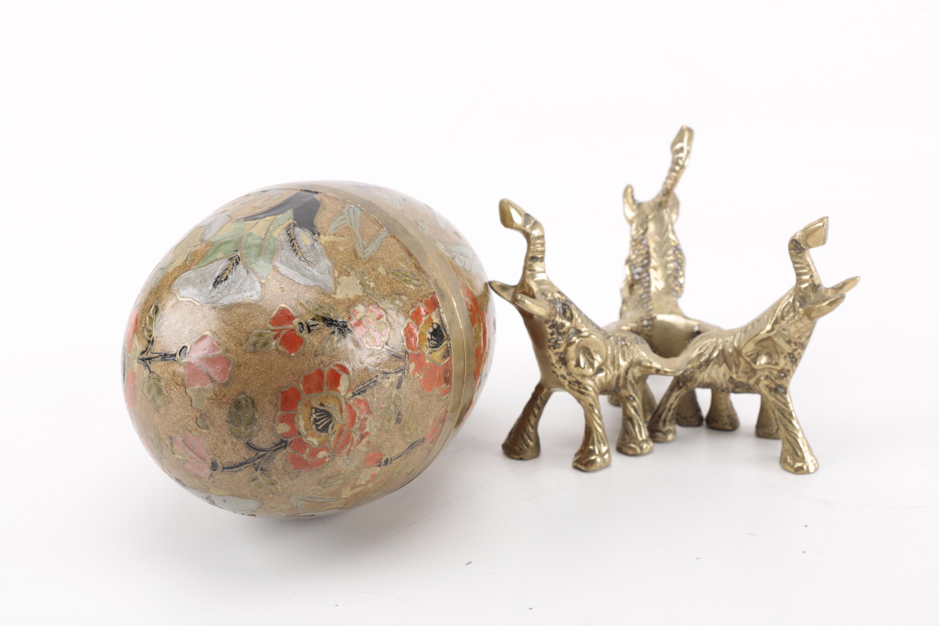 Metal Egg Vessel with Brass Elephant Base
