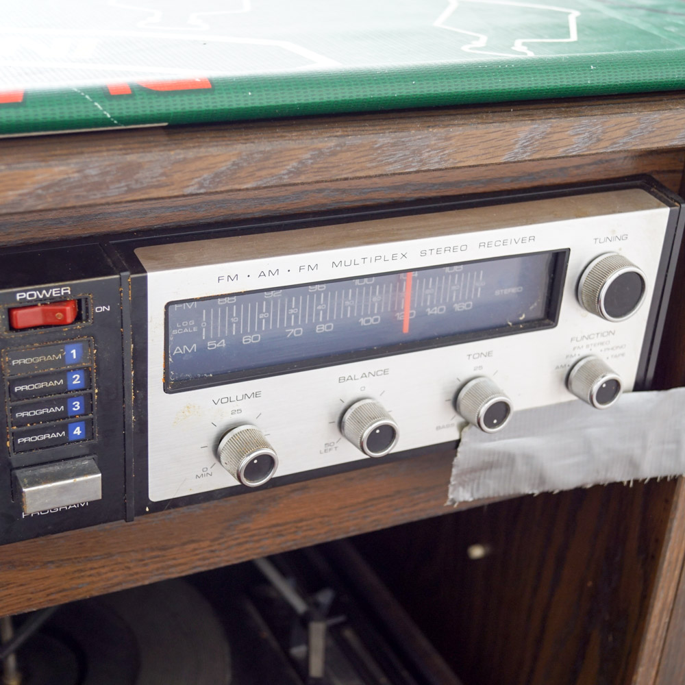 Vintage Stereo Bar with Disco Lights, Turntable, Tape Player and Speakers