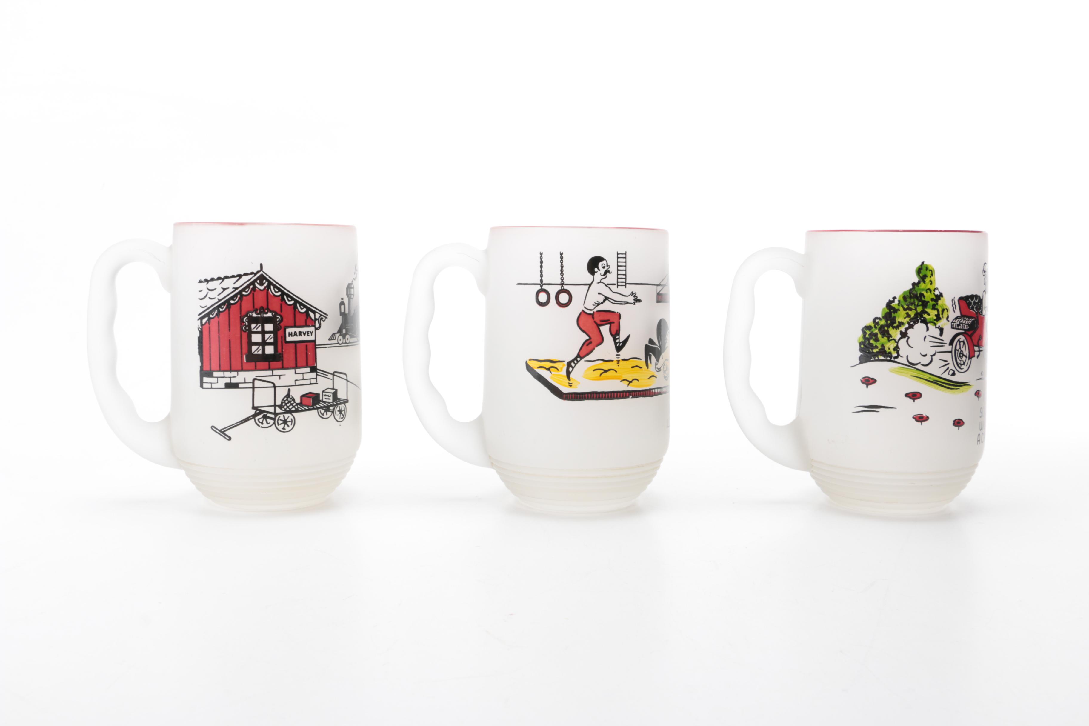 Gay Fad Glassware "Gay Nineties" Series of 1951 Frosted Beer Mugs