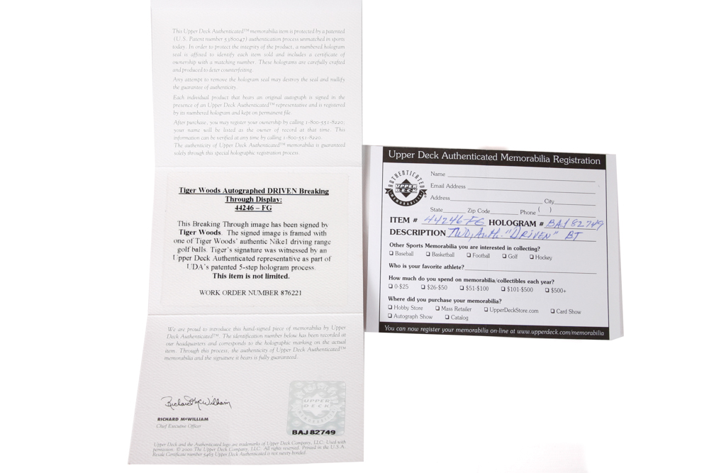 Tiger Woods Autographed "Driven" Display with Golf Ball