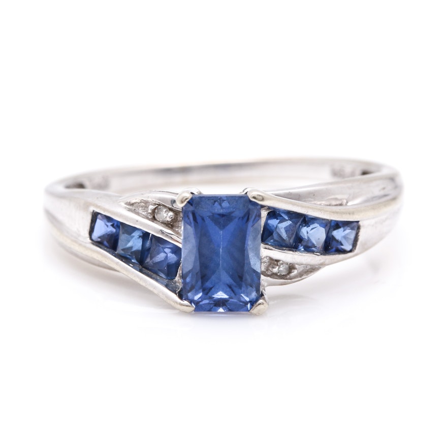 Leer Gem LTD. 10K White Gold Radiant Sapphire and Diamond Ring