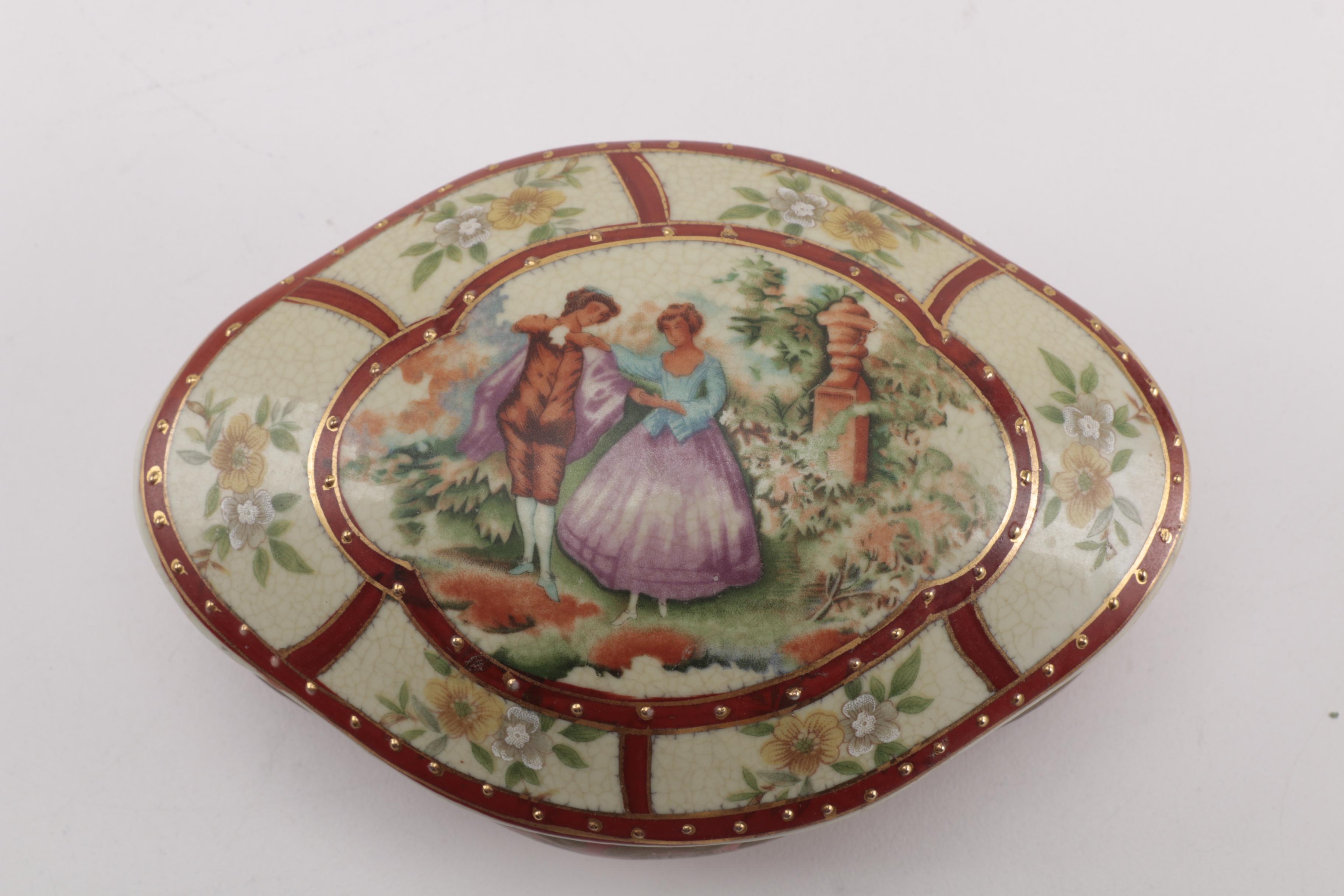 Chinese Lidded Trinket Box in Limoges Style