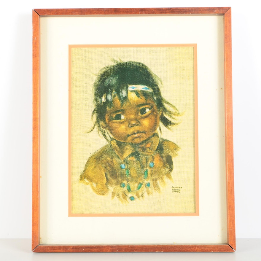 Offset Lithograph on Paper After Audrey Young Oppel's Portrait of a Native American Child