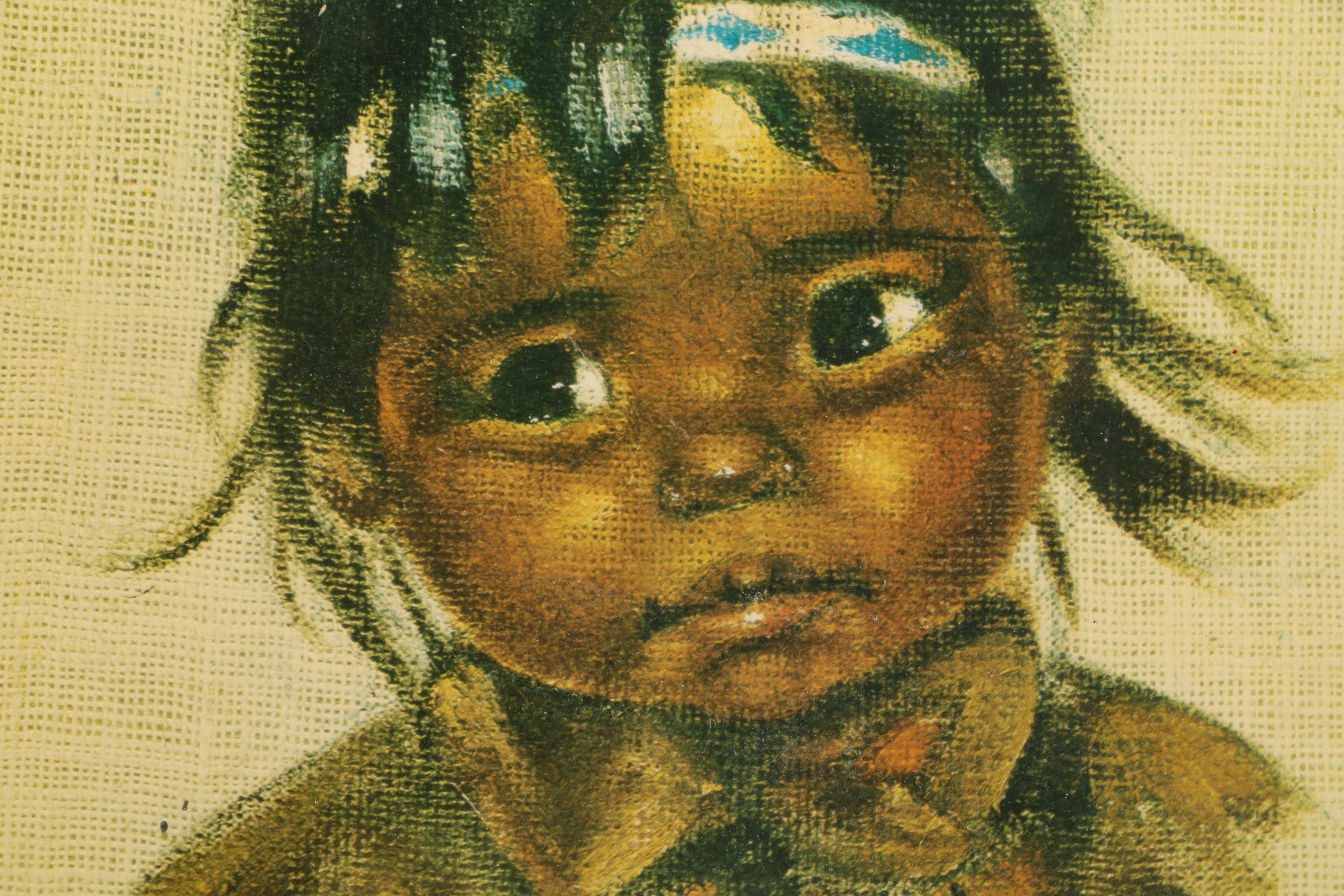 Offset Lithograph on Paper After Audrey Young Oppel's Portrait of a Native American Child
