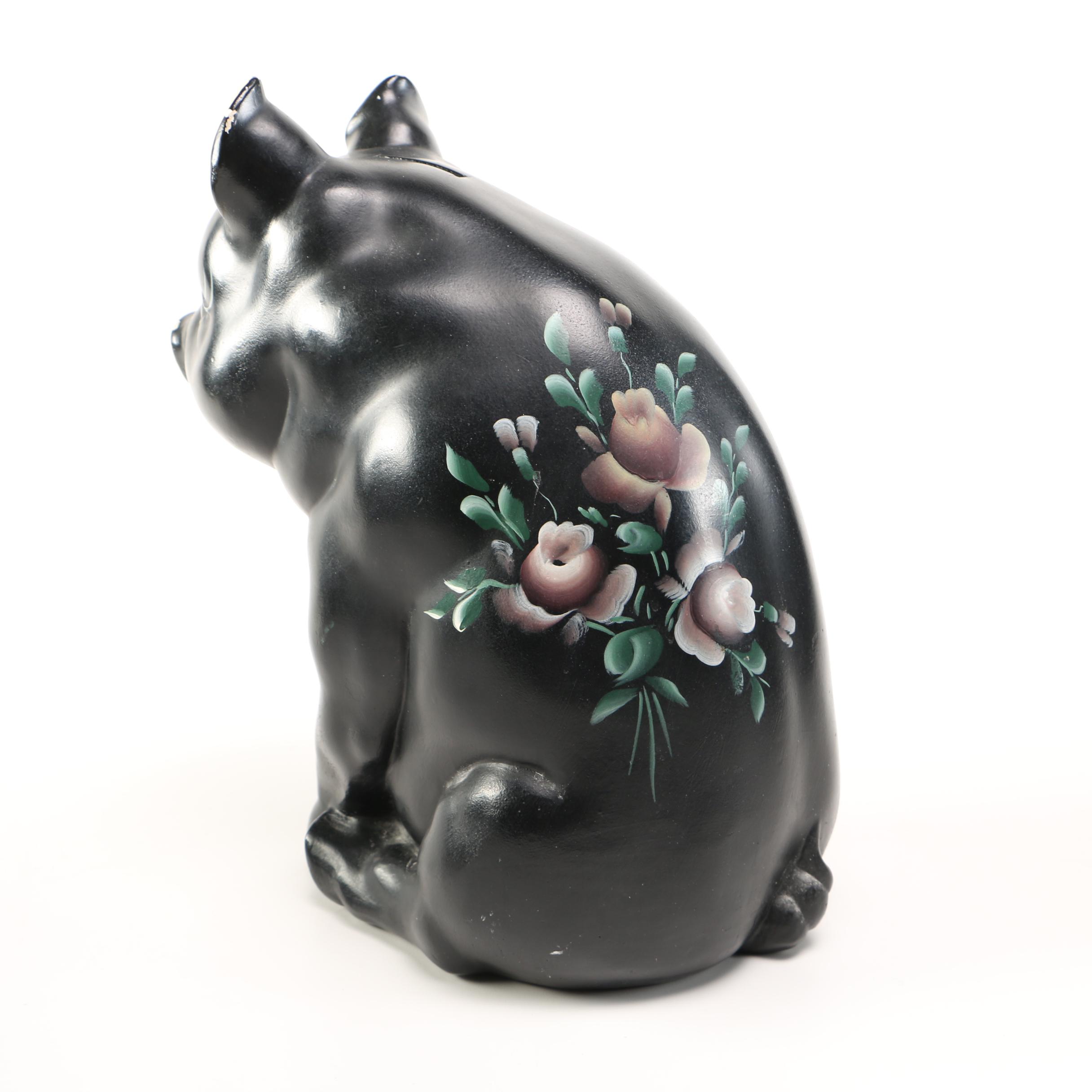 Vintage Black Ceramic Piggy Bank