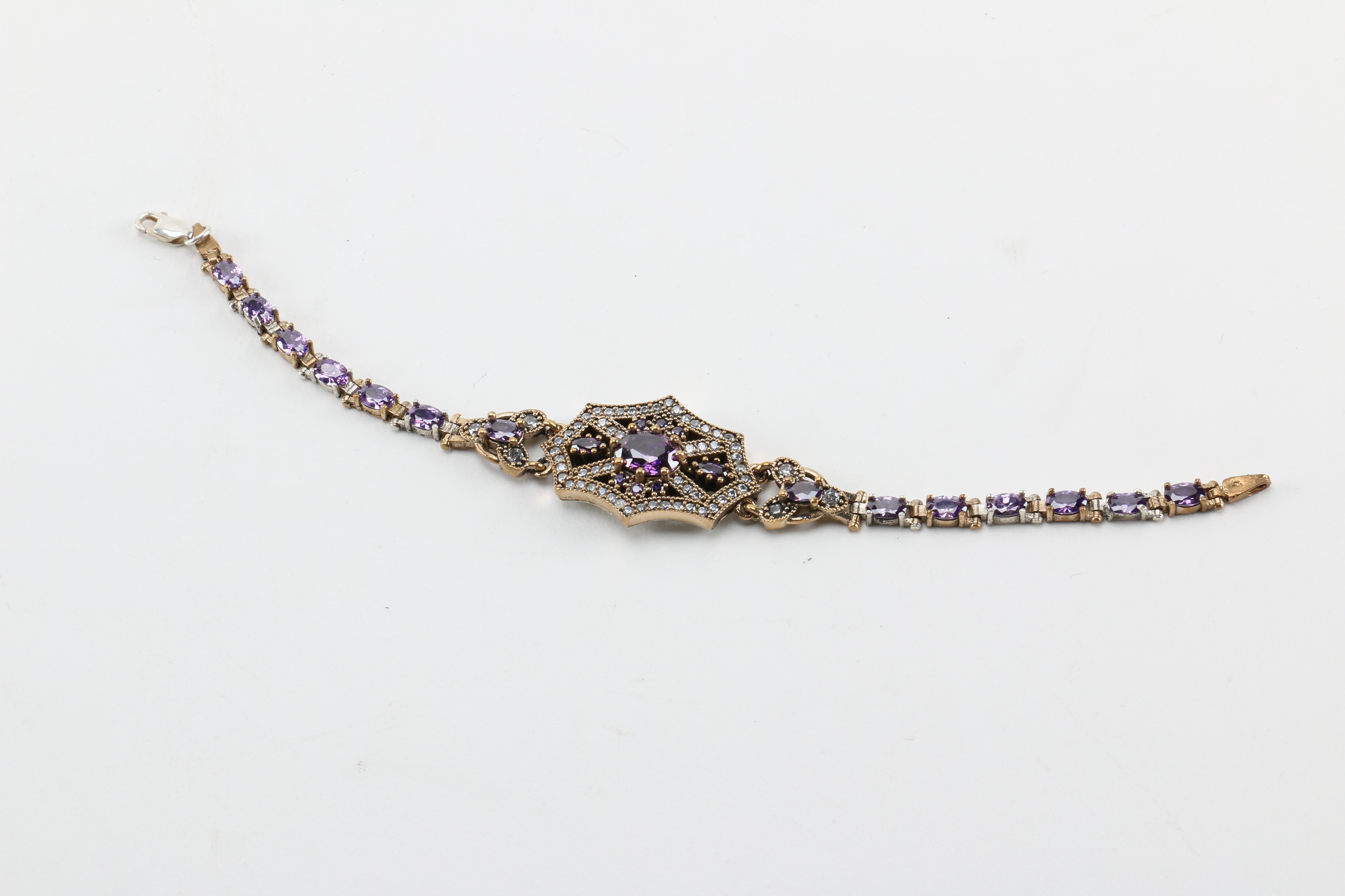 Vintage Style Sterling Silver and Cubic Zirconia Bracelets