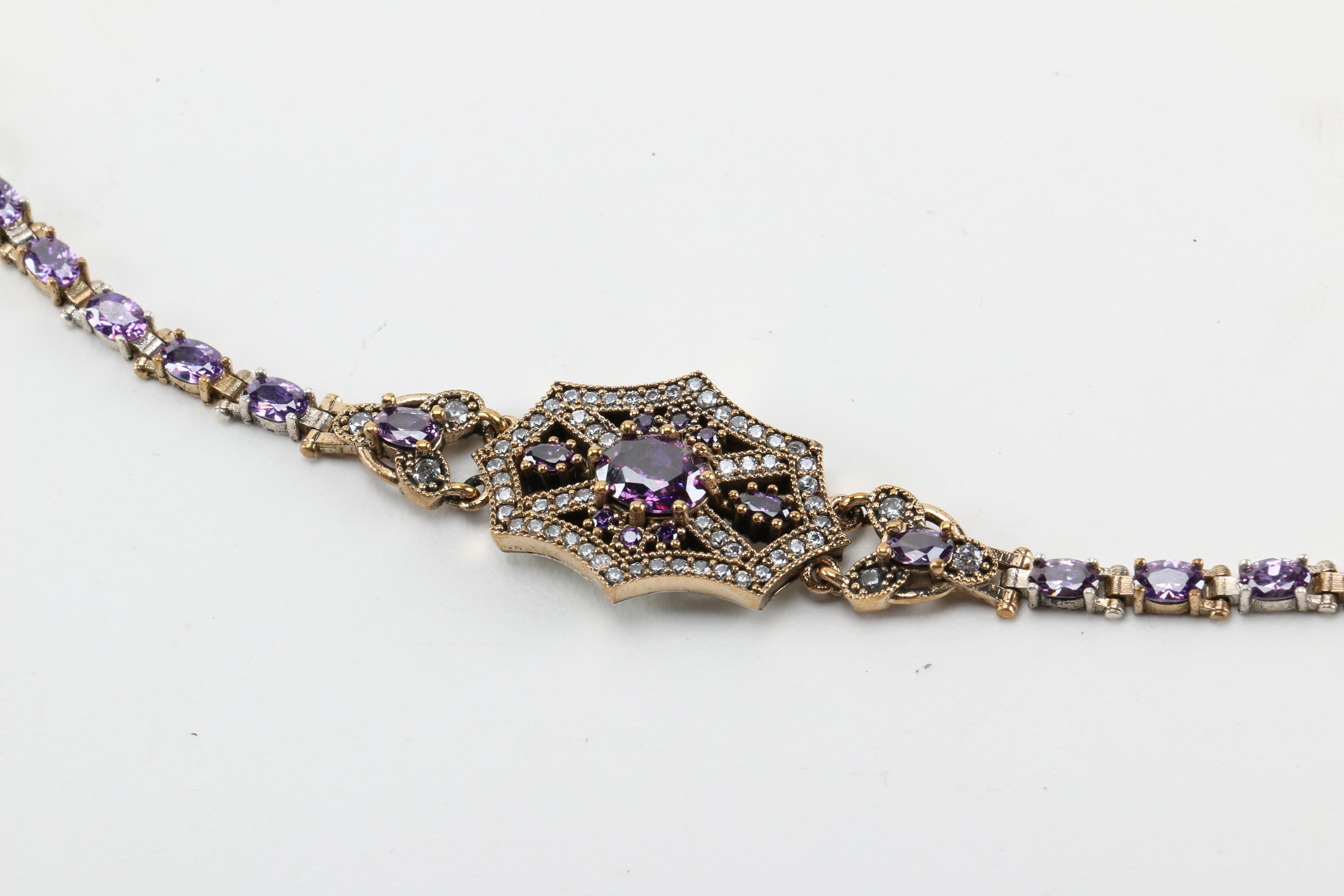 Vintage Style Sterling Silver and Cubic Zirconia Bracelets