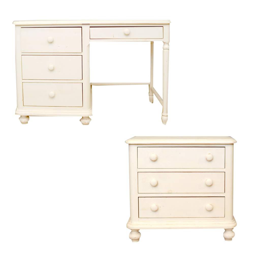 white wooden single pedestal desk