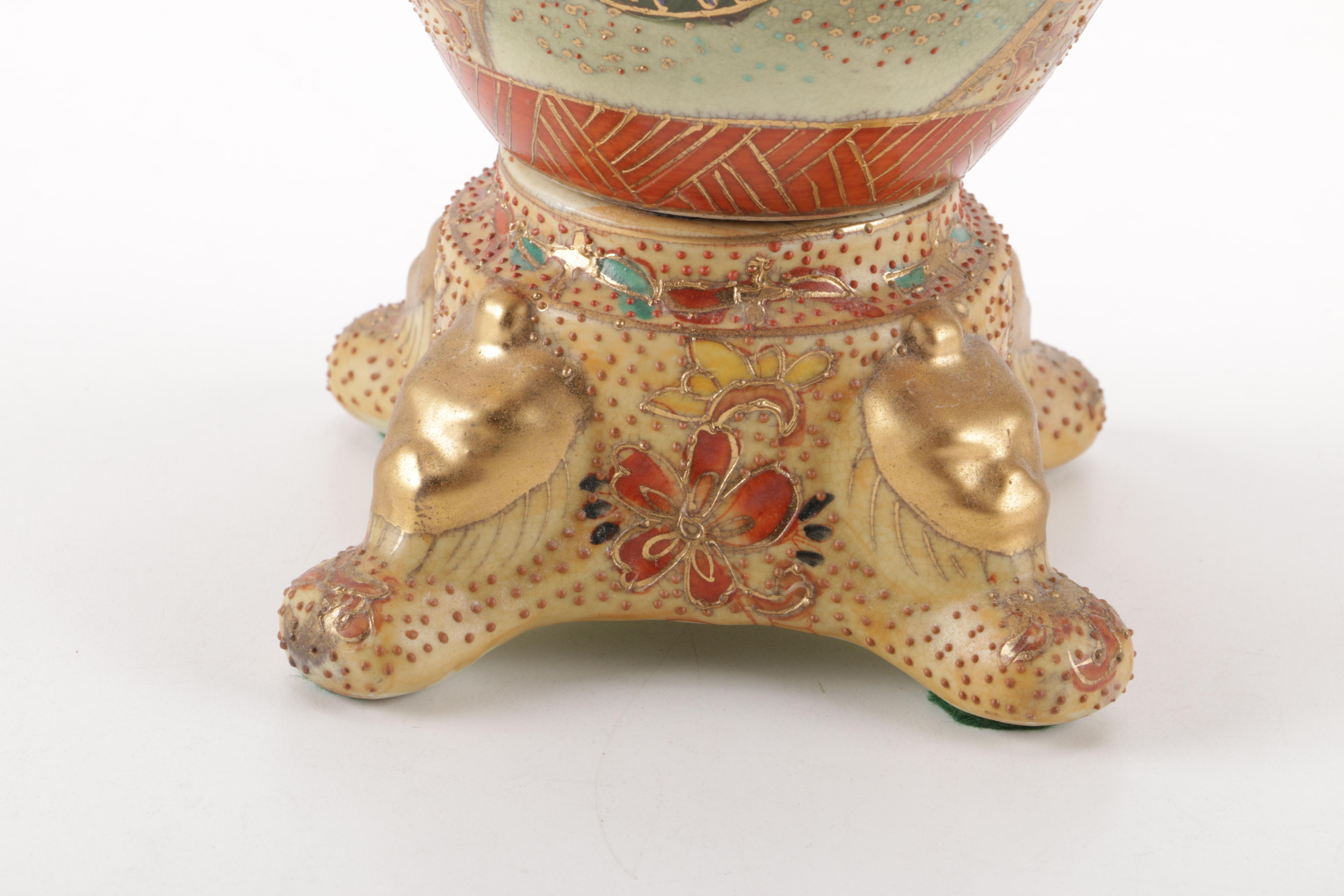 Lidded Chinese Satsuma Style Gilt Accented Urn
