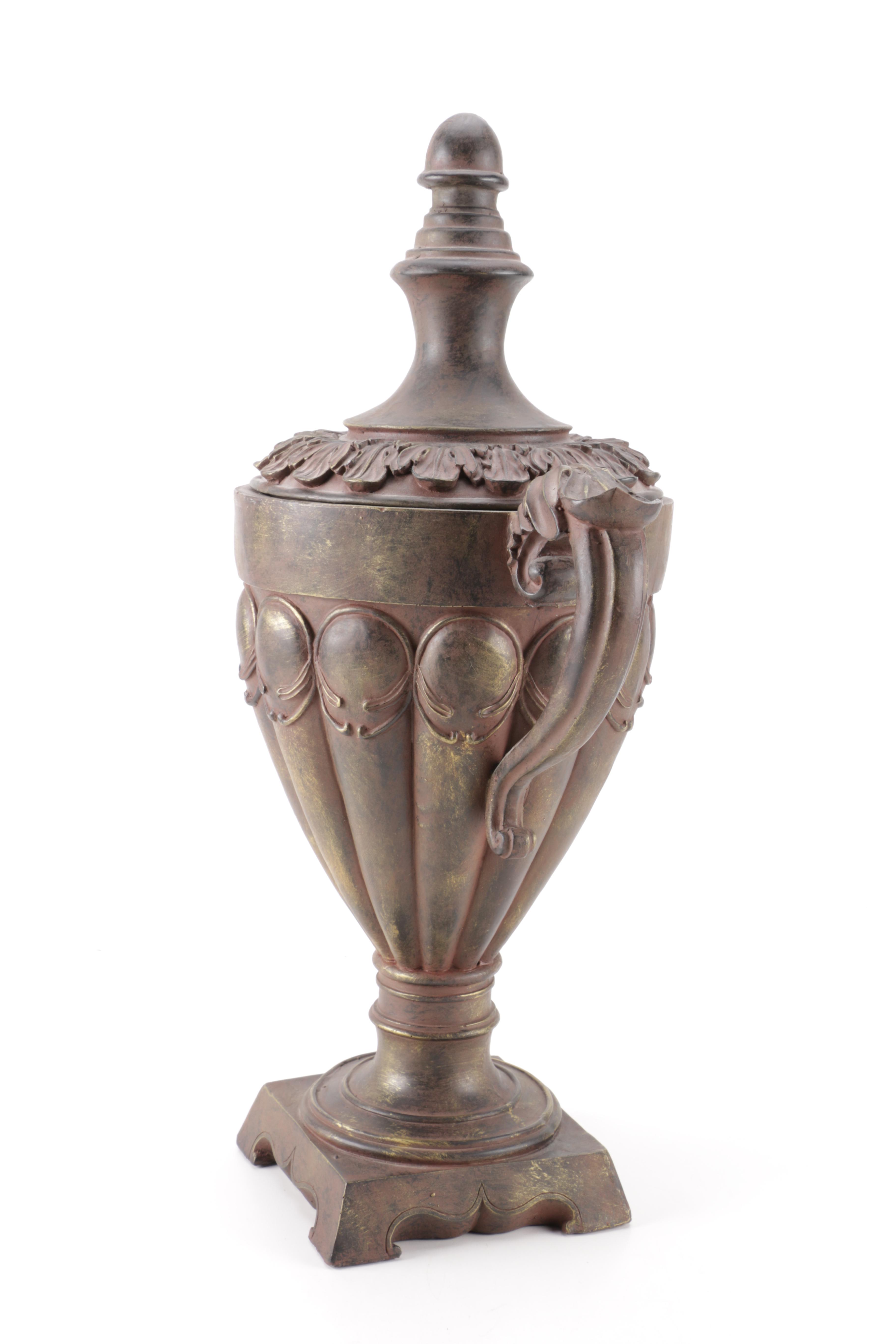 Large Decorative Plaster Lidded Urn