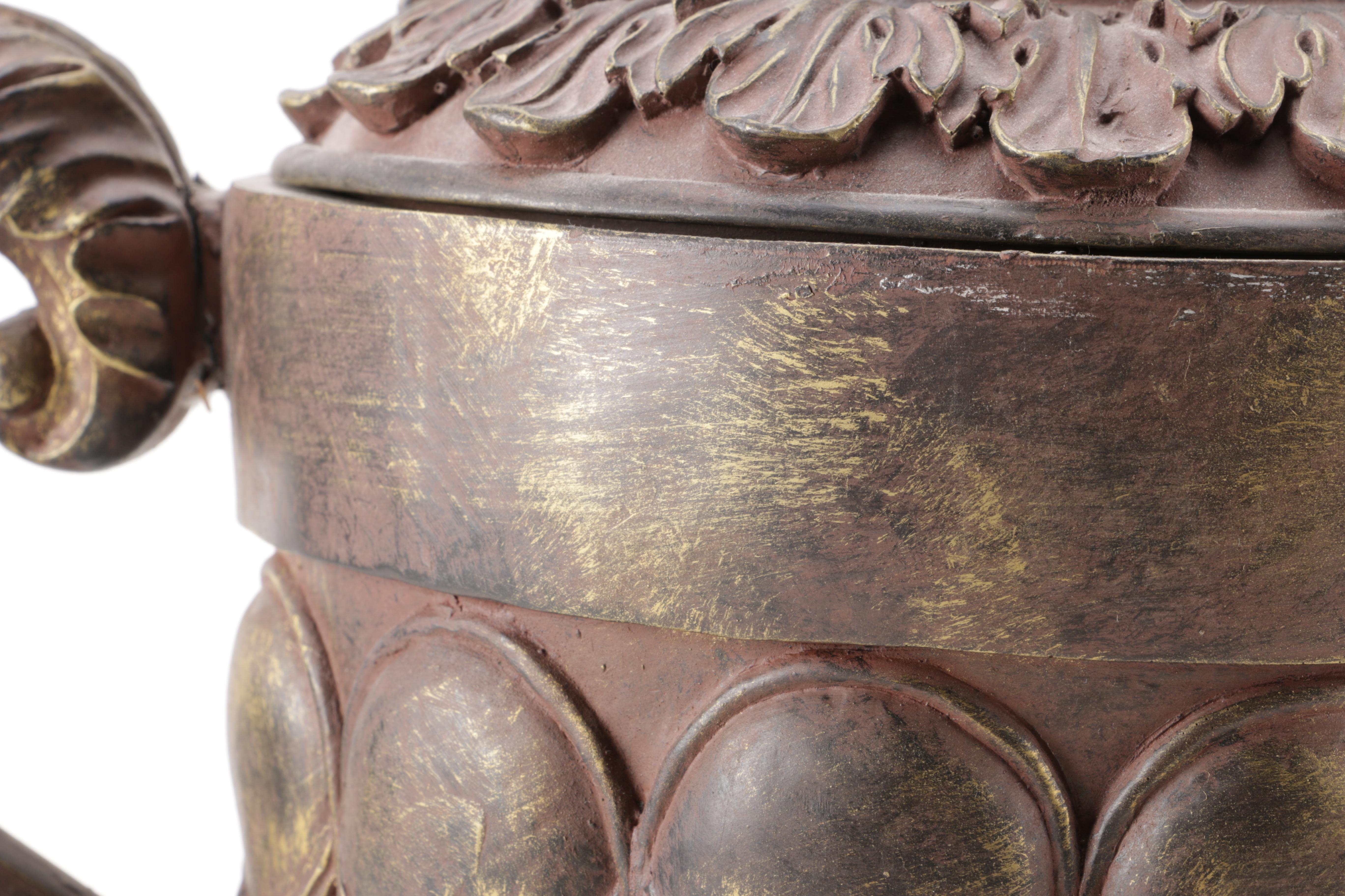 Large Decorative Plaster Lidded Urn
