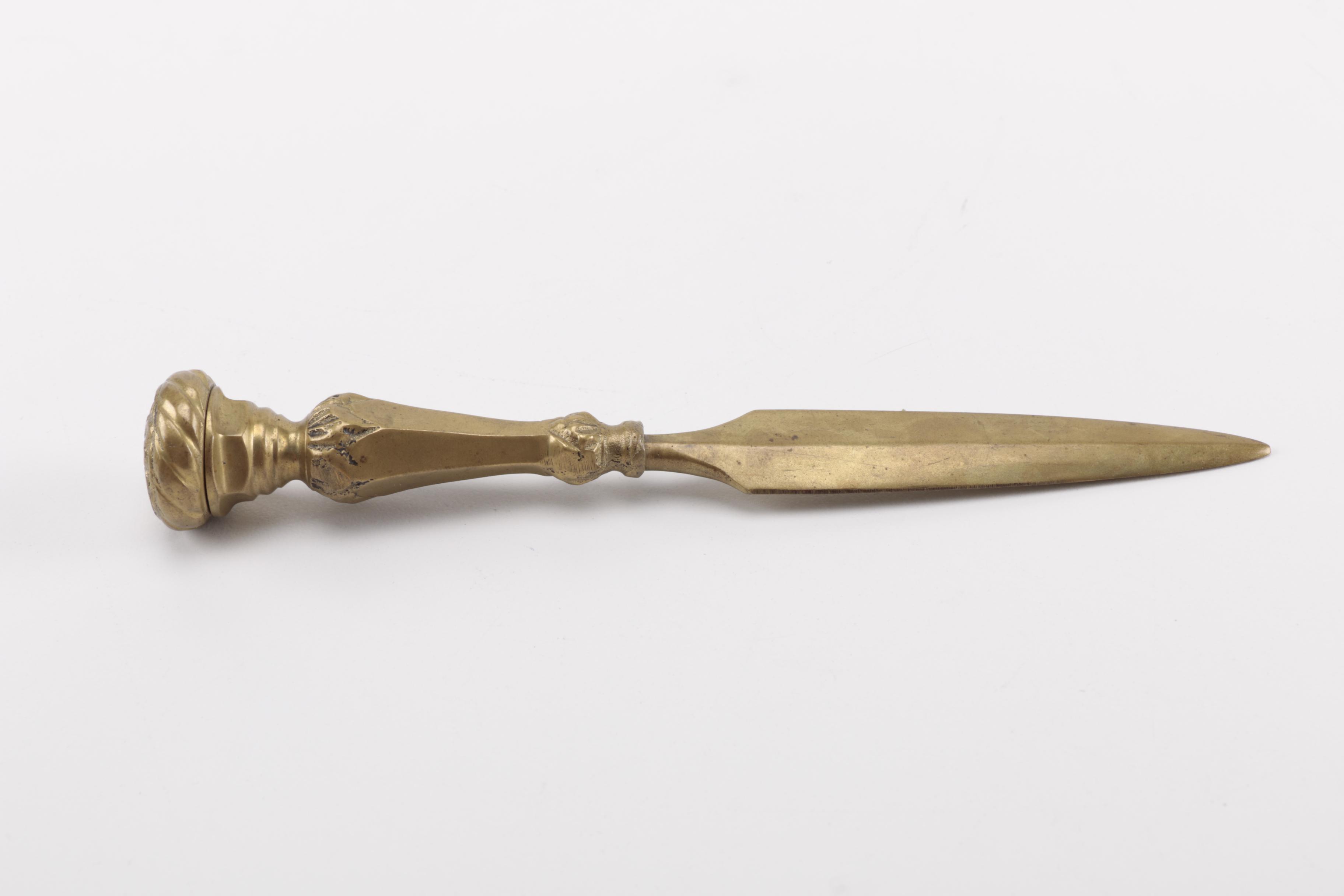 Brass Double Inkwell With Letter Opener