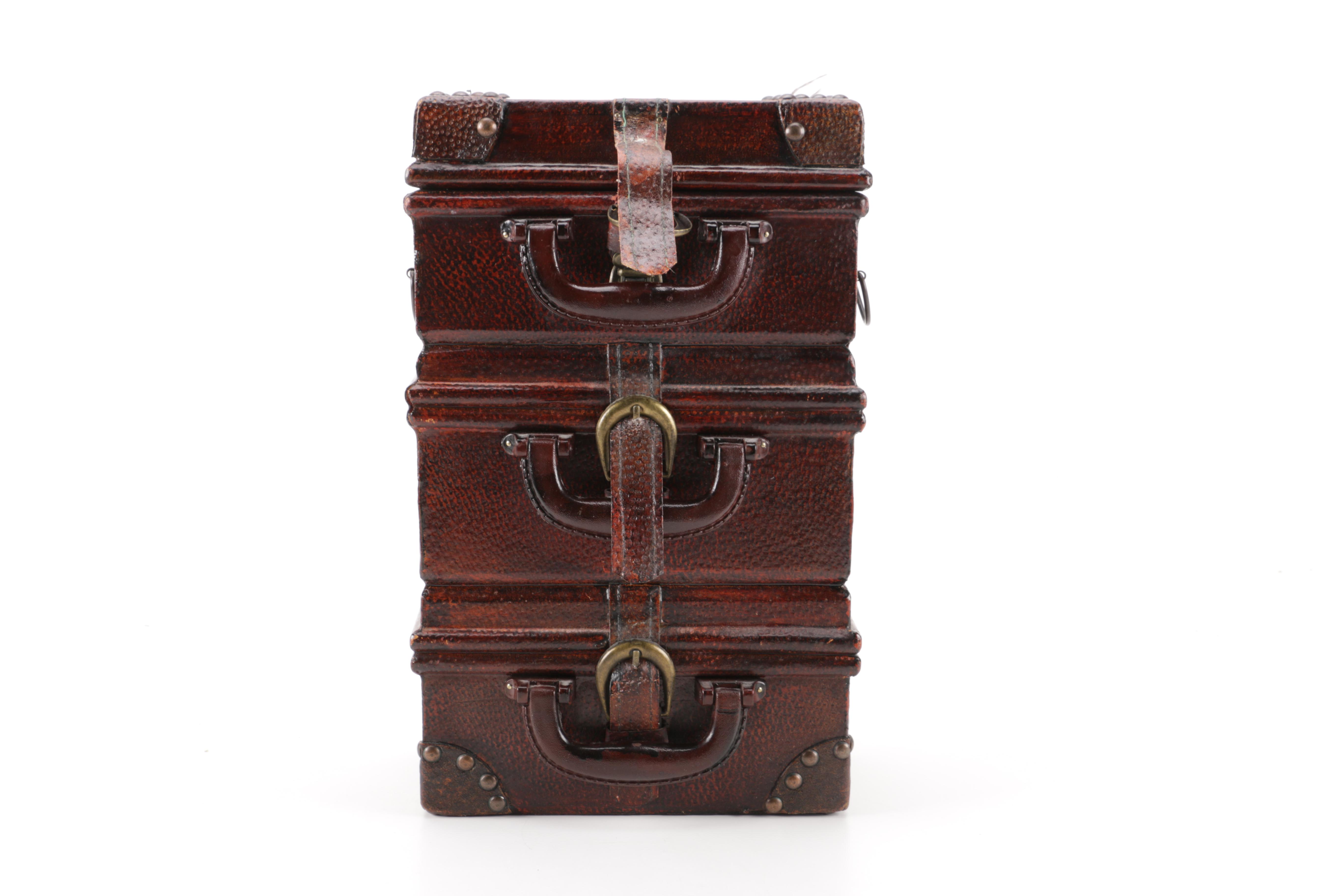 Luggage-Style Box, Pocket Watch Desk Clock, and Decorative Feather Spheres