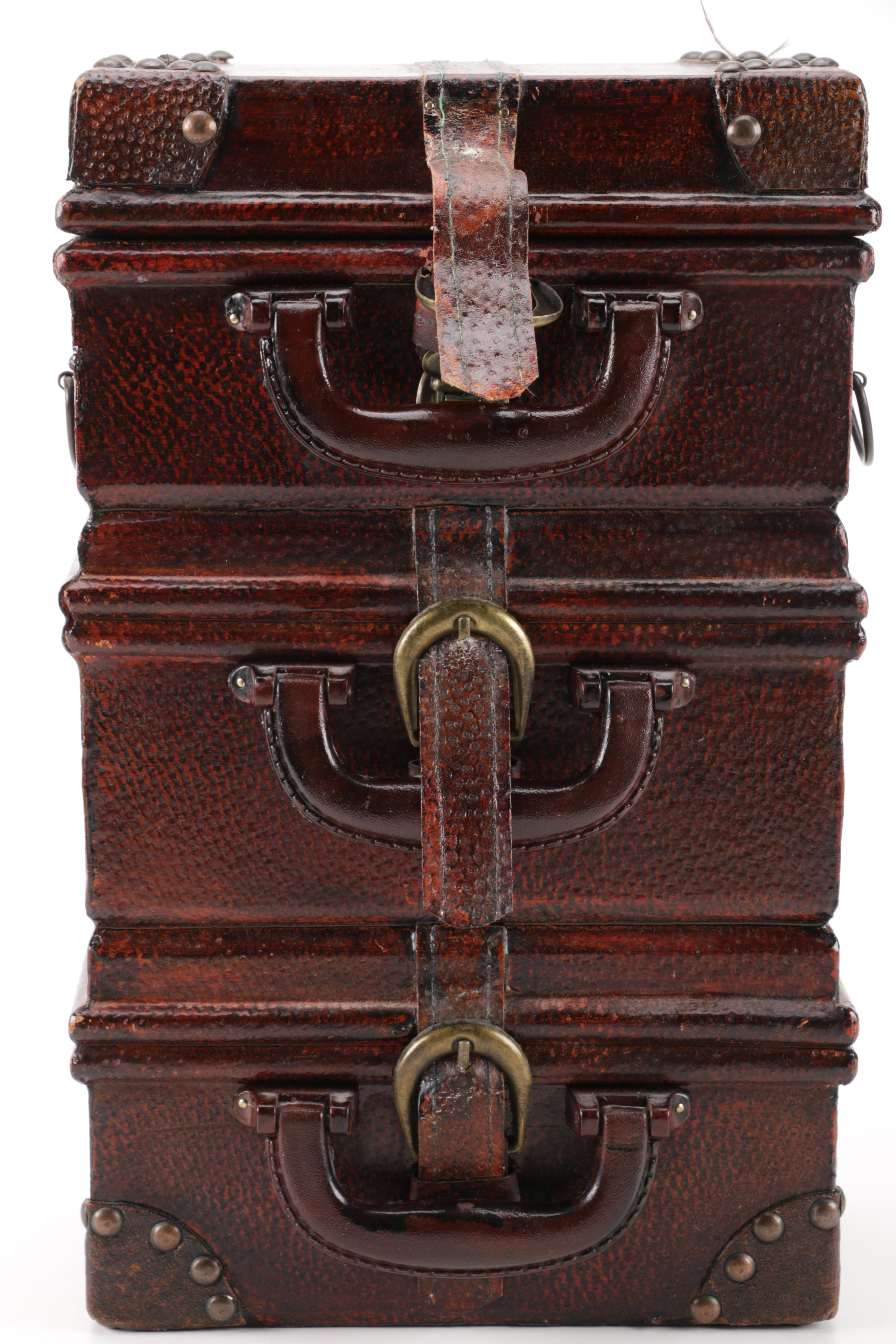 Luggage-Style Box, Pocket Watch Desk Clock, and Decorative Feather Spheres