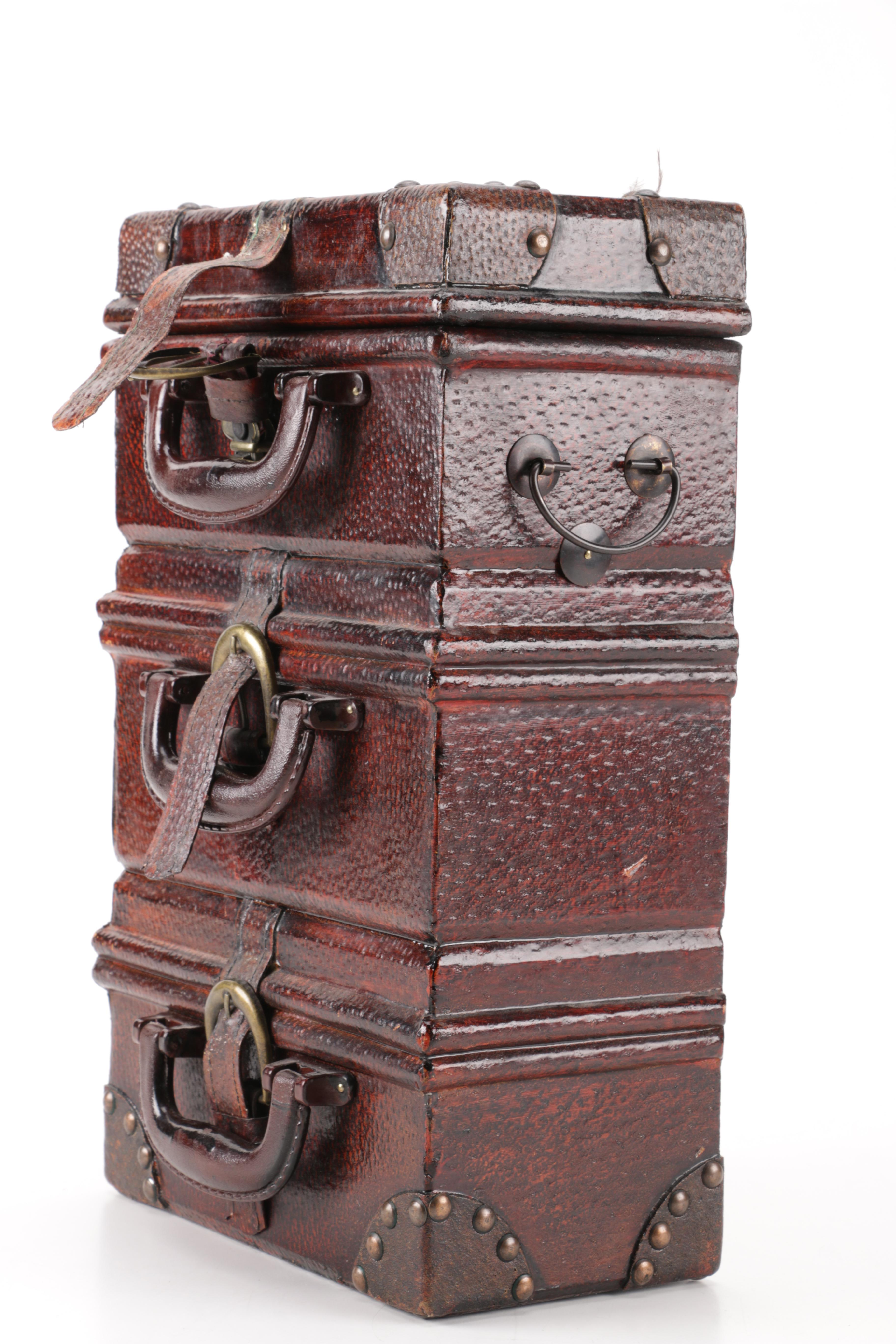Luggage-Style Box, Pocket Watch Desk Clock, and Decorative Feather Spheres