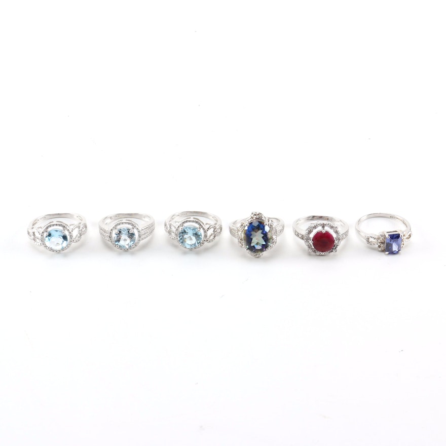 Sterling Silver and Gemstone Rings Including Pieces With Diamonds