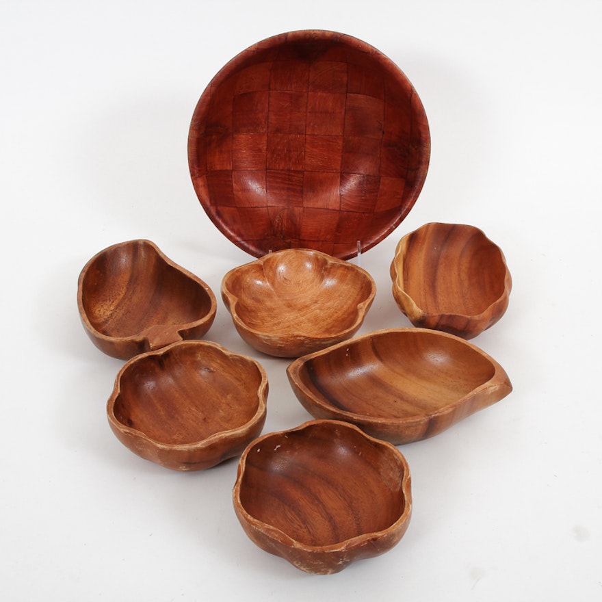 Collection of Vintage Monkey Pod Bowls