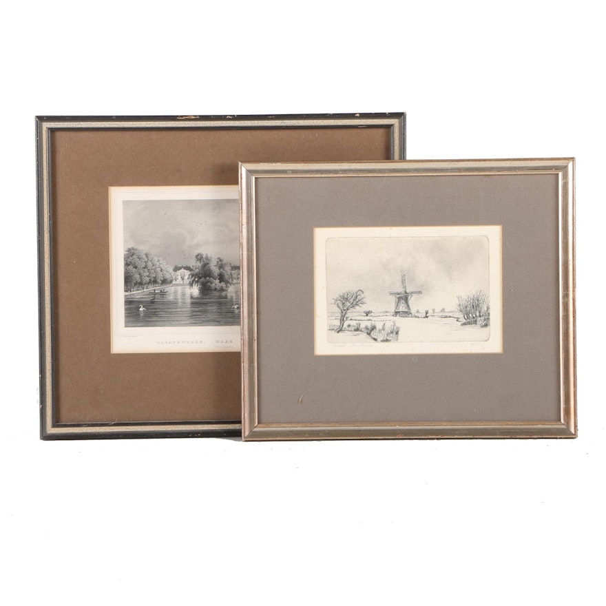 Early 20th Century Intaglio Prints of Dutch Landscape Scenes