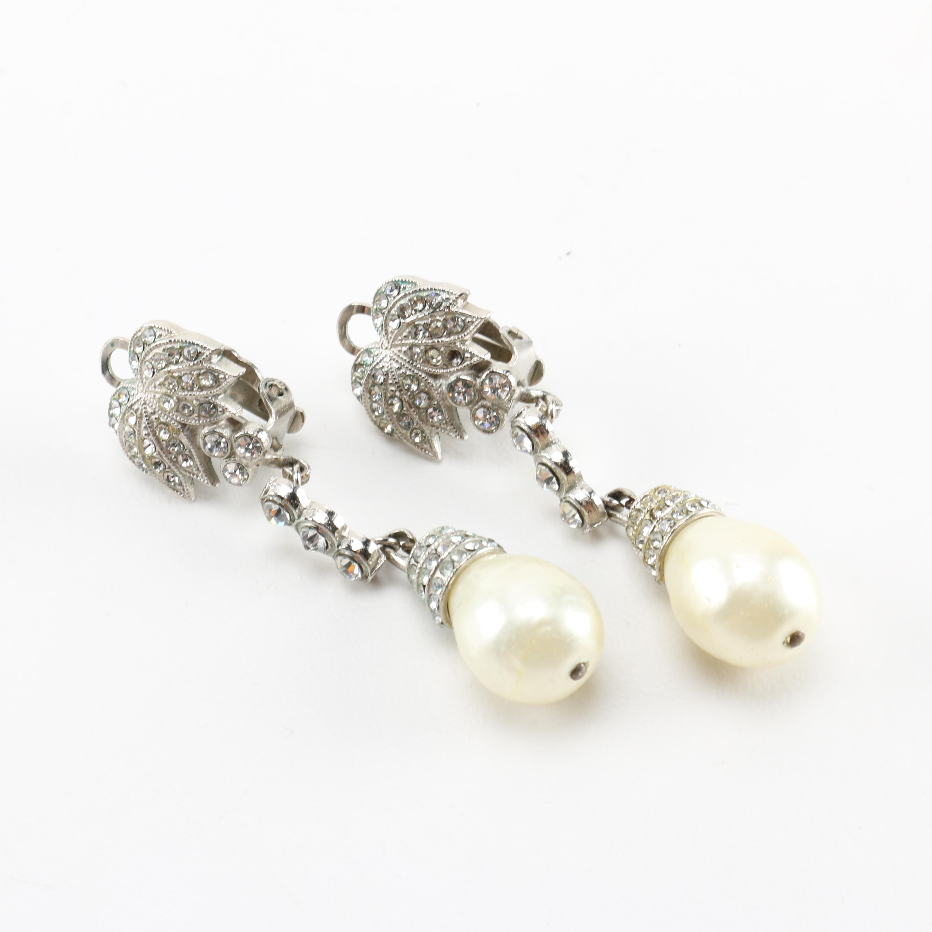 Chanel Clip Back Drop Faux Pearl Earrings
