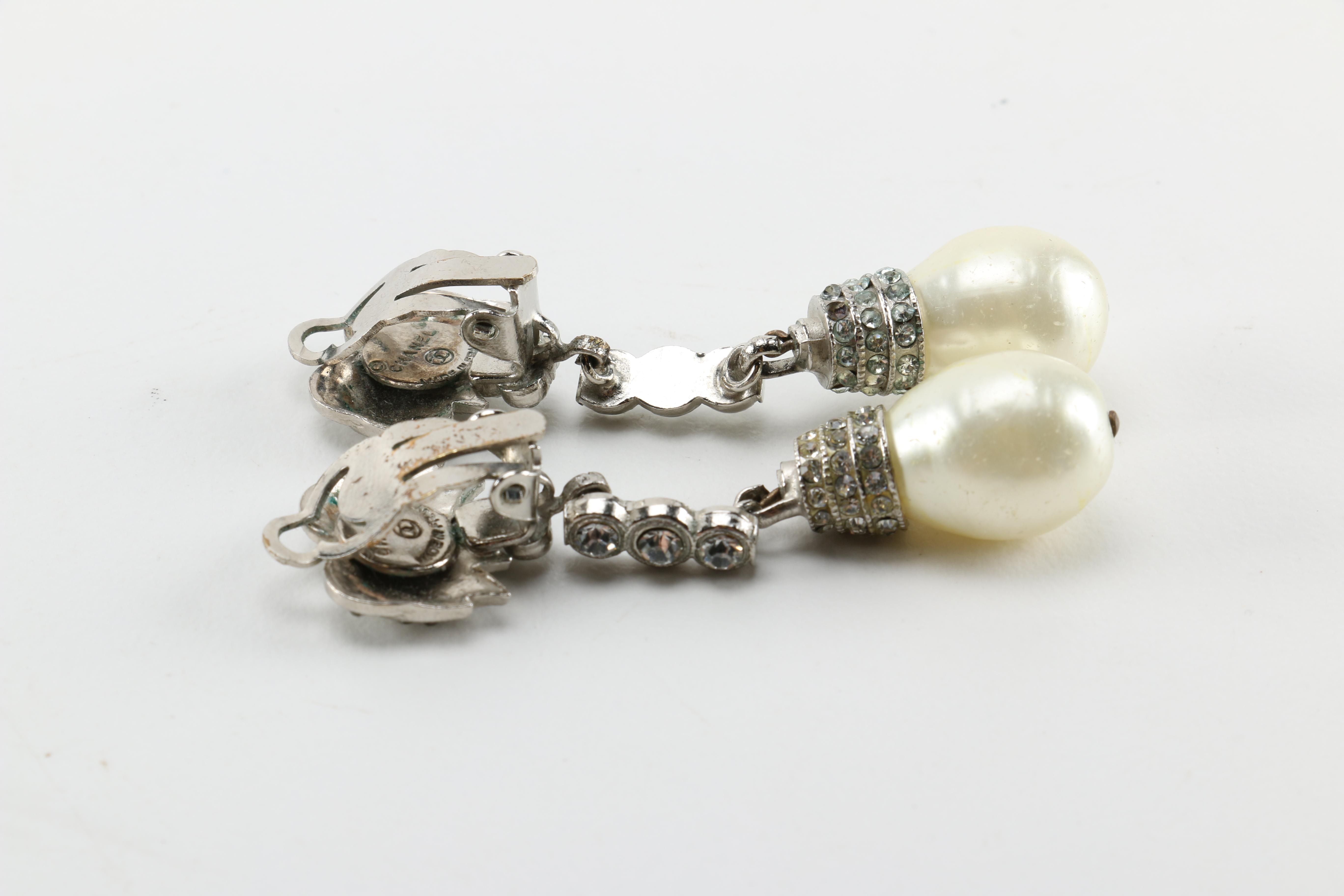 Chanel Clip Back Drop Faux Pearl Earrings