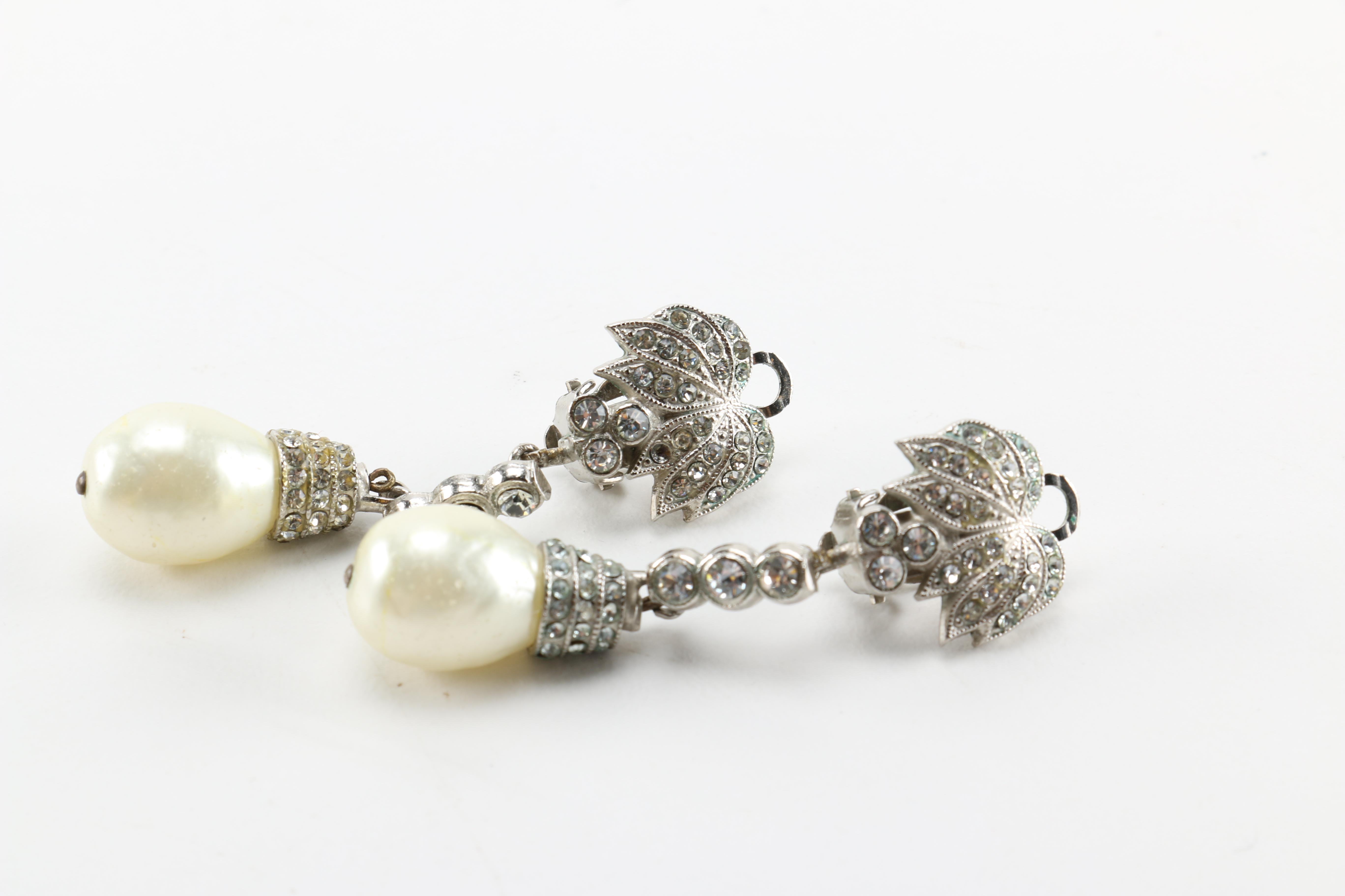 Chanel Clip Back Drop Faux Pearl Earrings