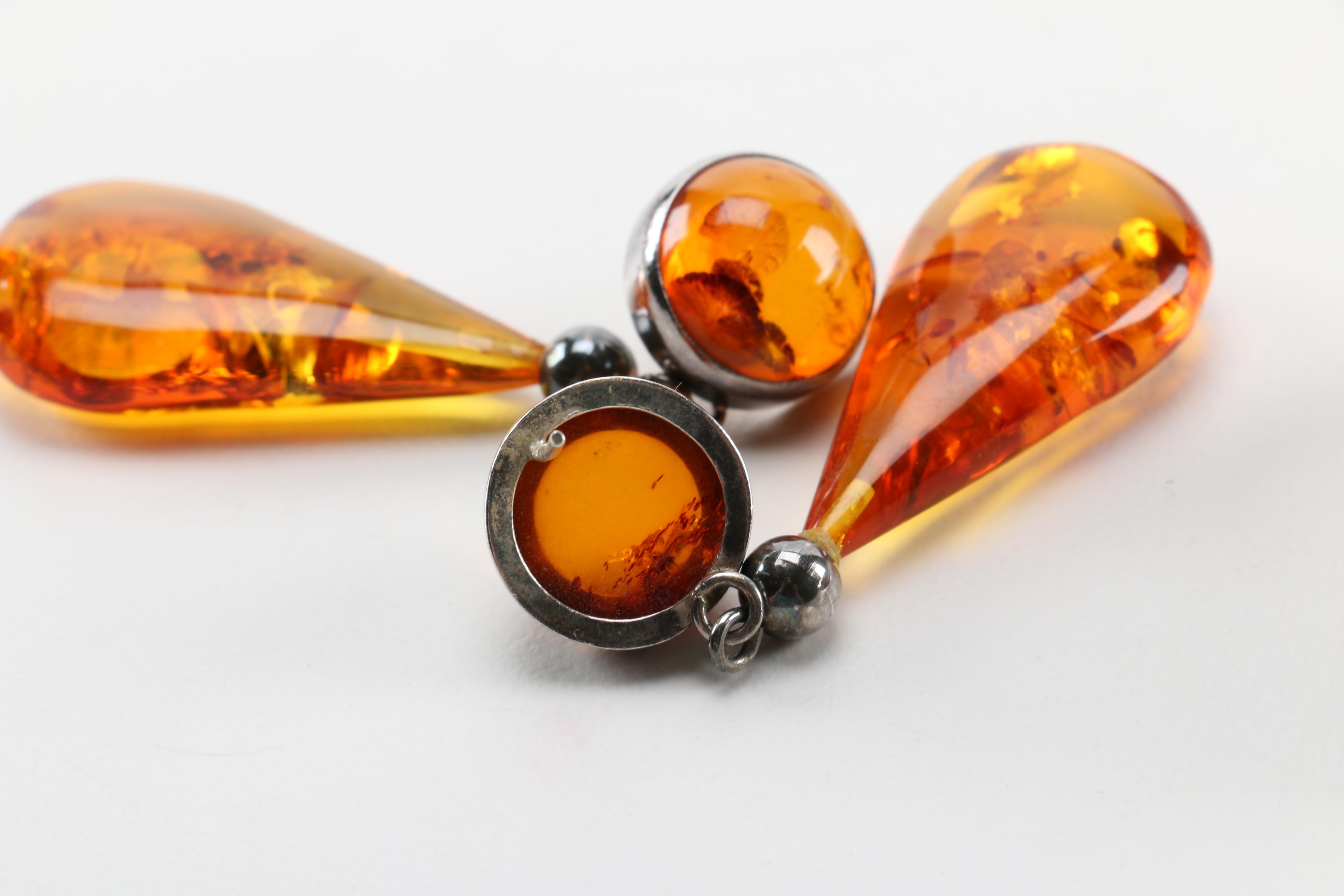 Sterling Silver Jewelry Including a Pair of Amber Earrings