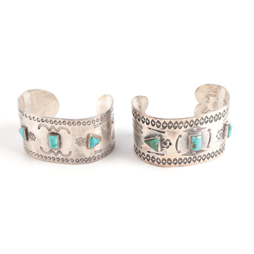 Southwestern Sterling and Turquoise Cuff Bracelets
