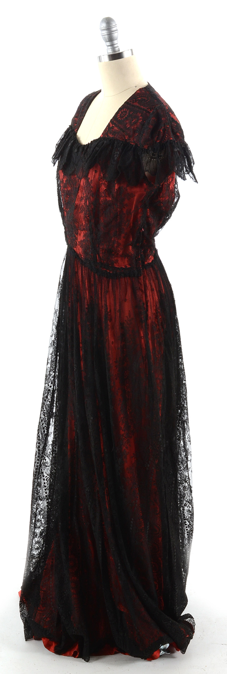 Circa 1930s Black and Red Lace Gown