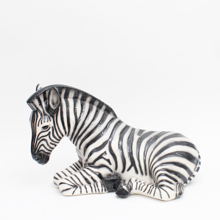 Ceramic Sitting Zebra Figure