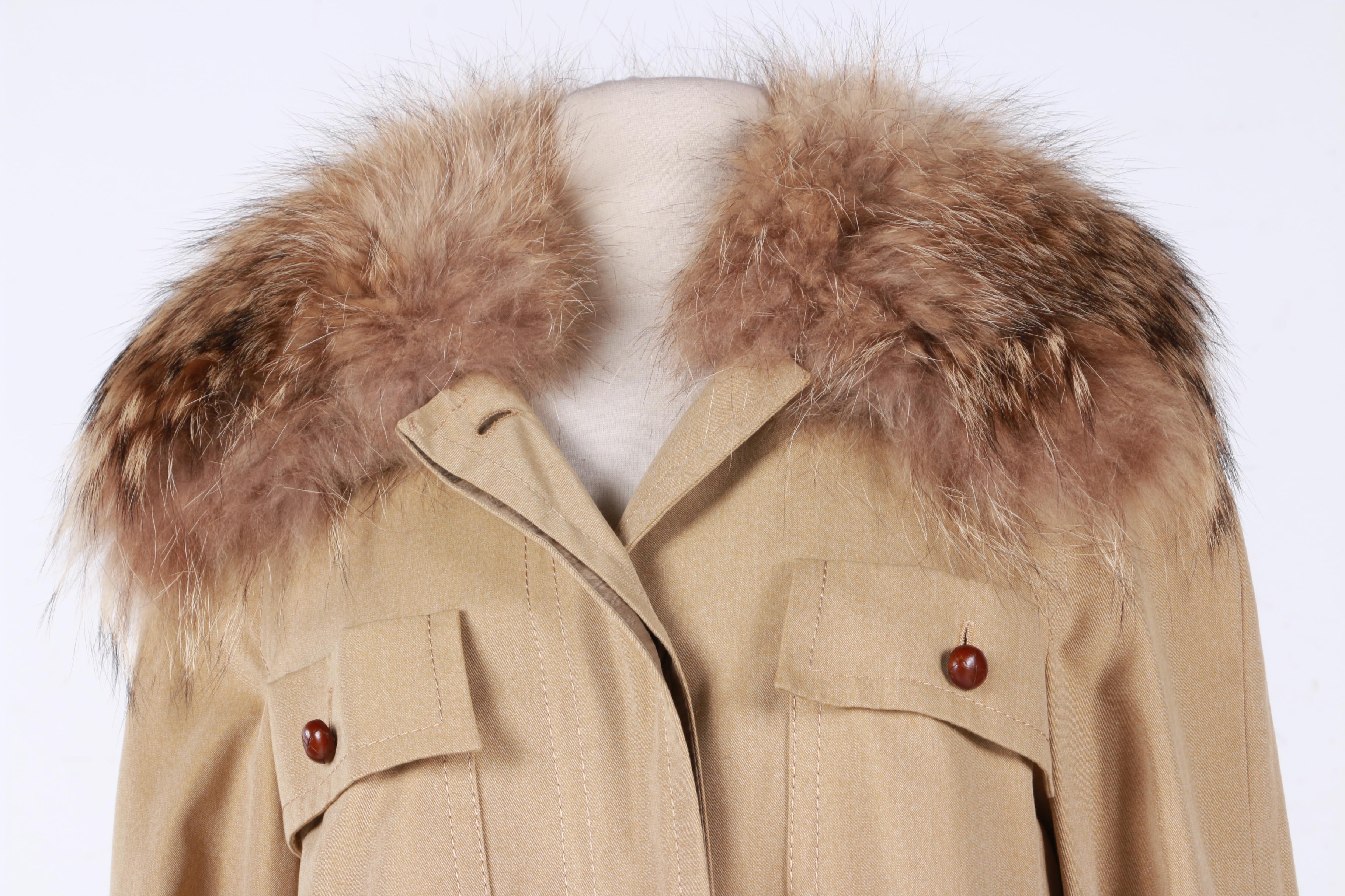 Vintage 1970's Valentino Women's Trench Coat with Coyote Fur Collar