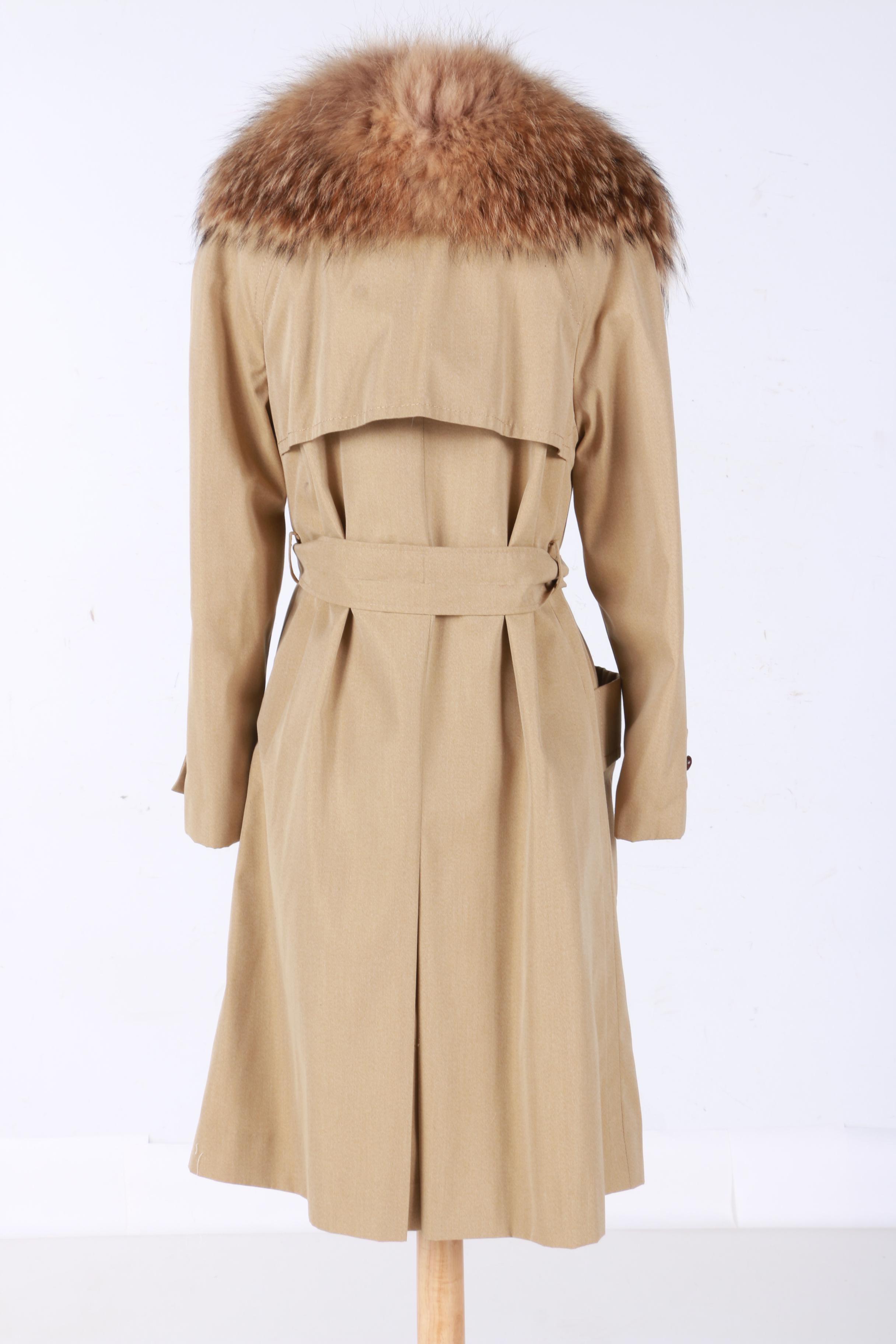 Vintage 1970's Valentino Women's Trench Coat with Coyote Fur Collar