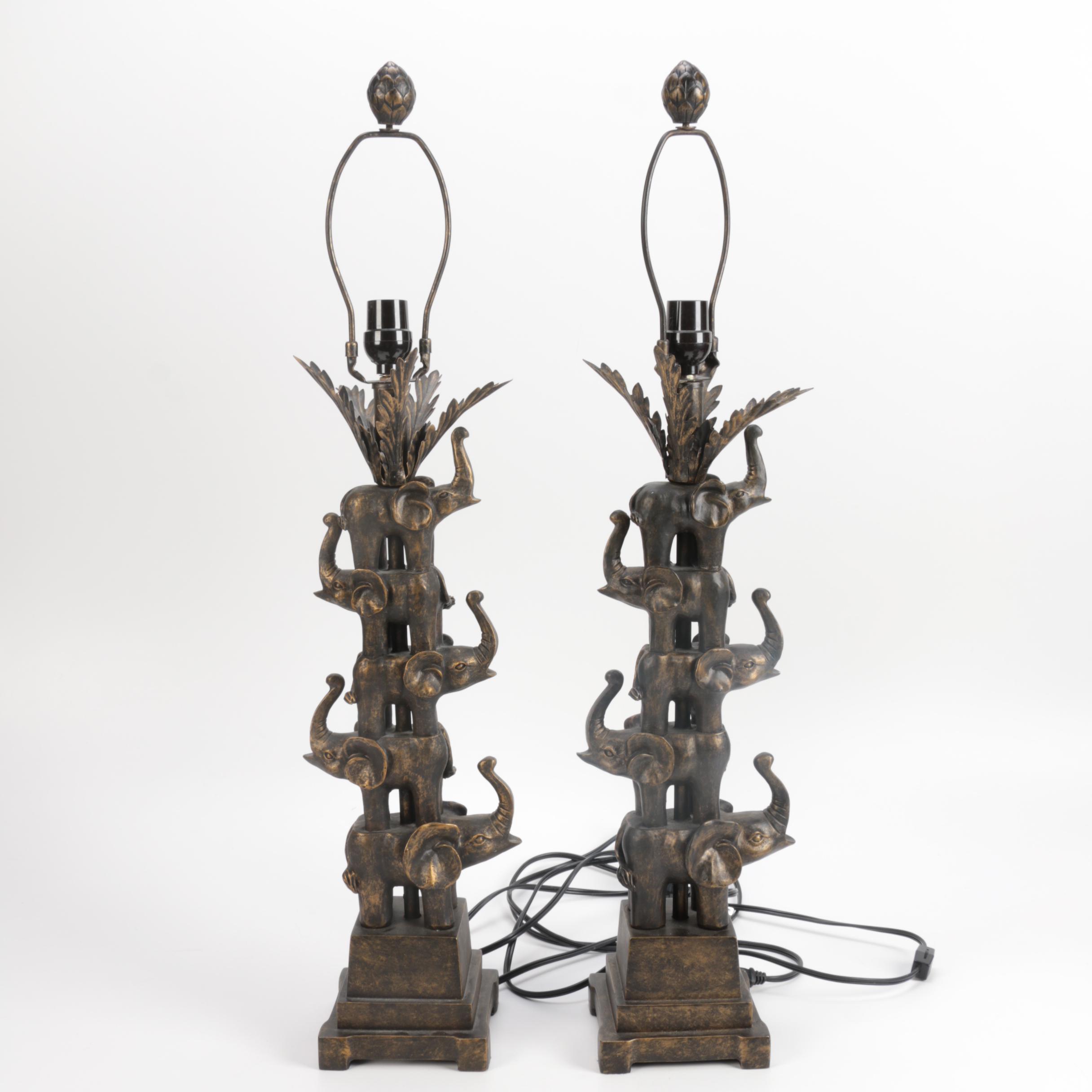 Art Deco Wood Elephant Lamps