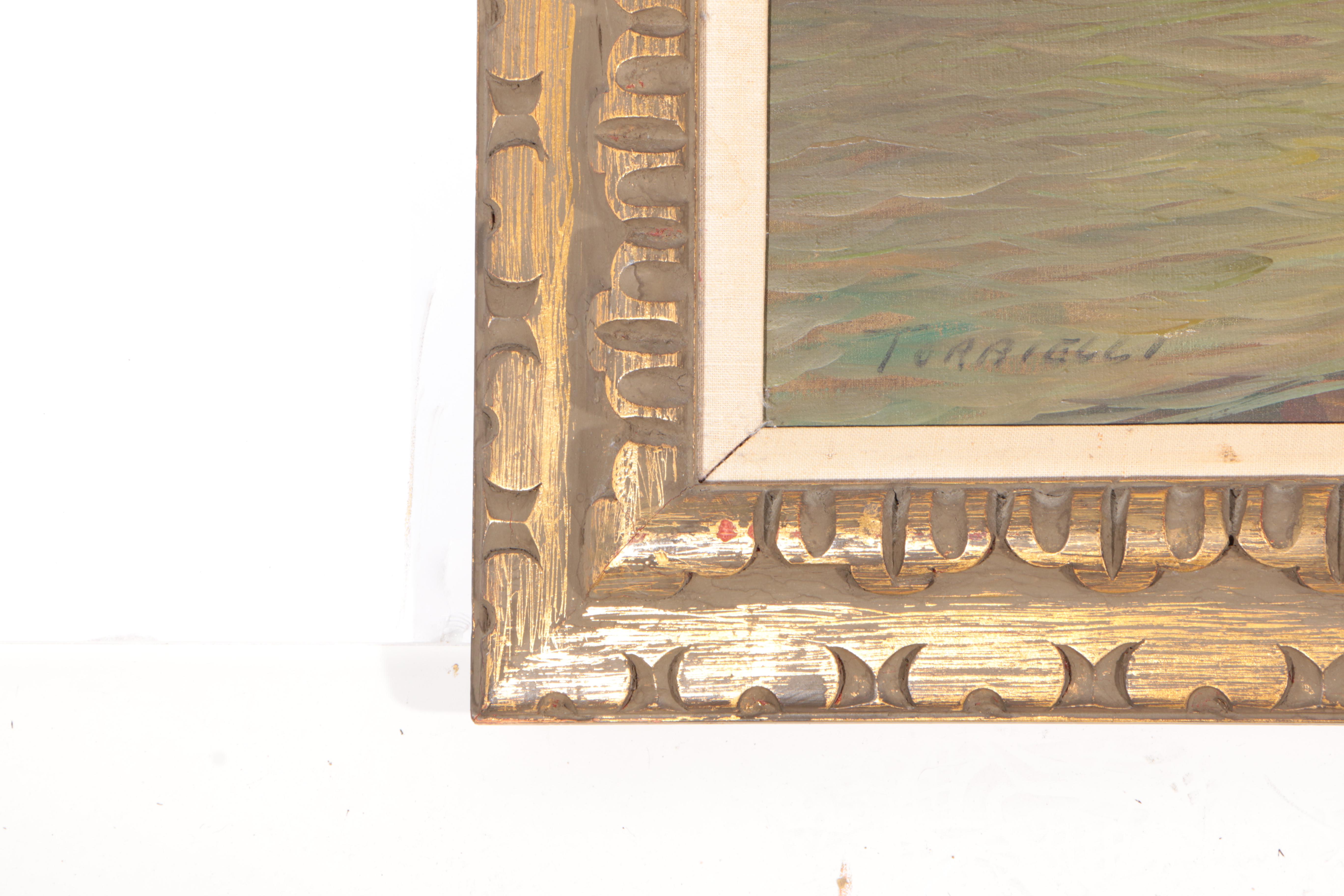 Torrielli Oil Painting of Boats on Rocky Shore