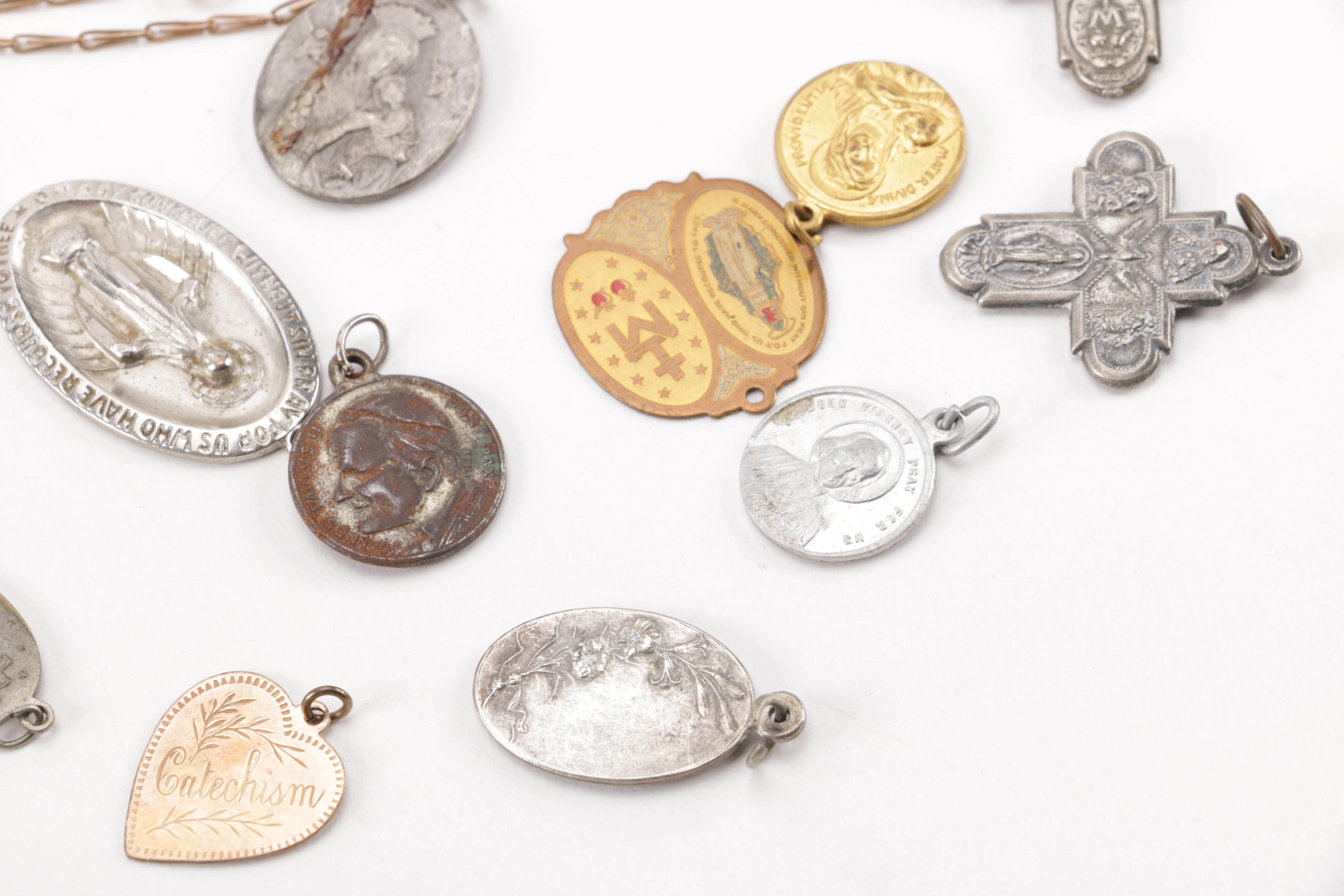 Vintage Costume Jewelry Including Religious Pendants and Diamonds