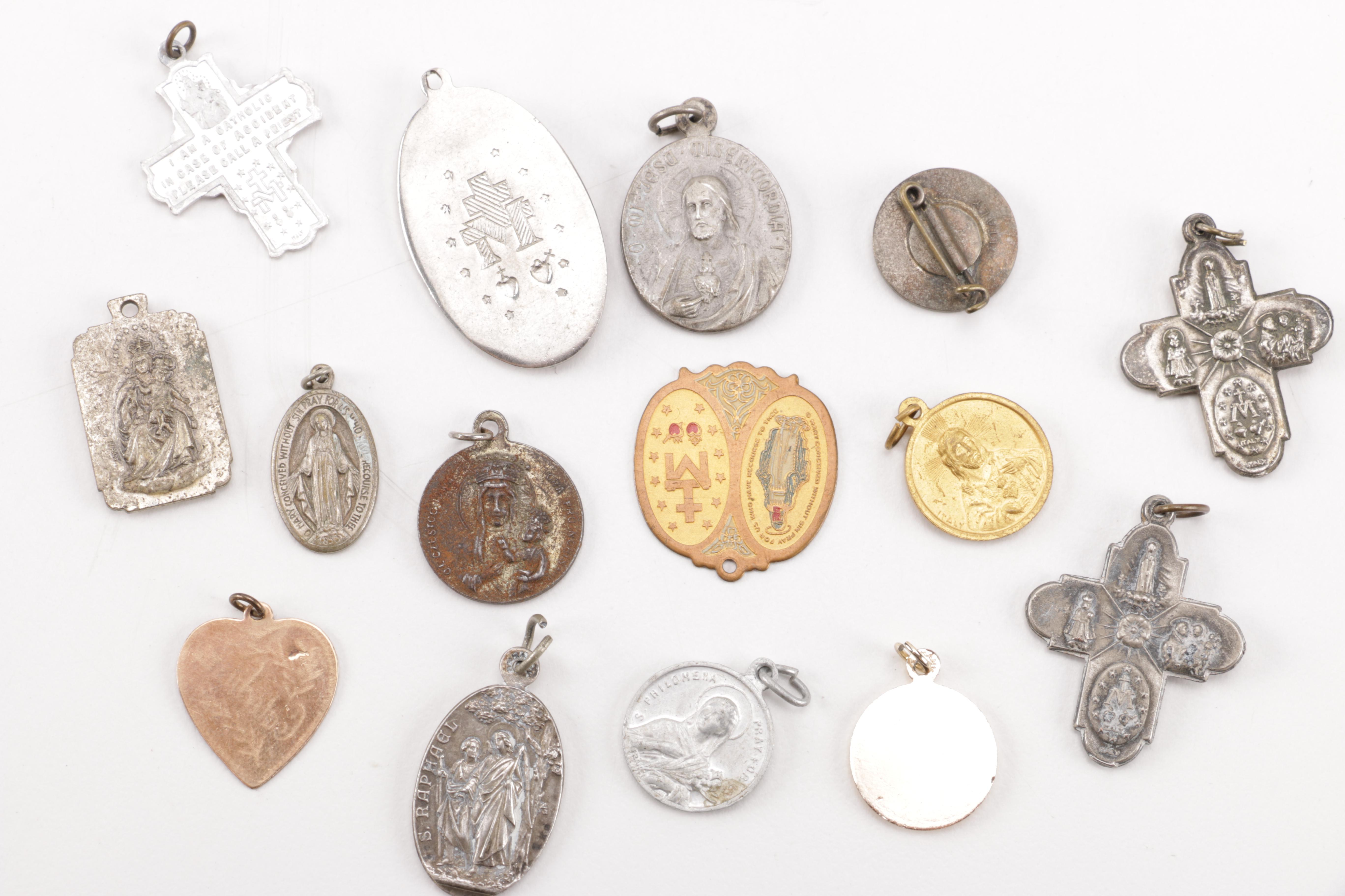 Vintage Costume Jewelry Including Religious Pendants and Diamonds